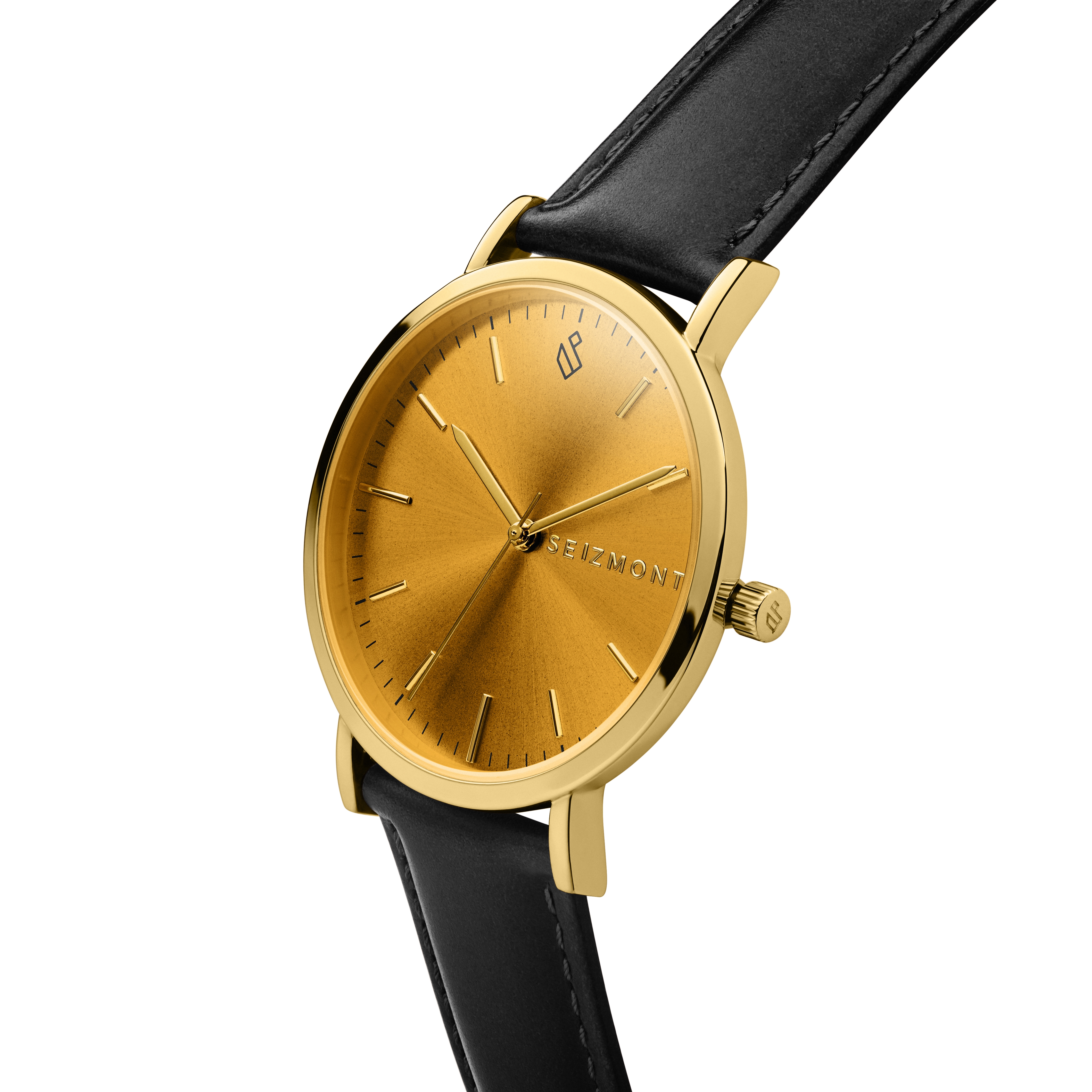 Moment | Kullansävyinen Minimalistinen Analogi Kvartsikello Samppanja Kellotaululla & Mustalla Nahkarannekkeella - 2