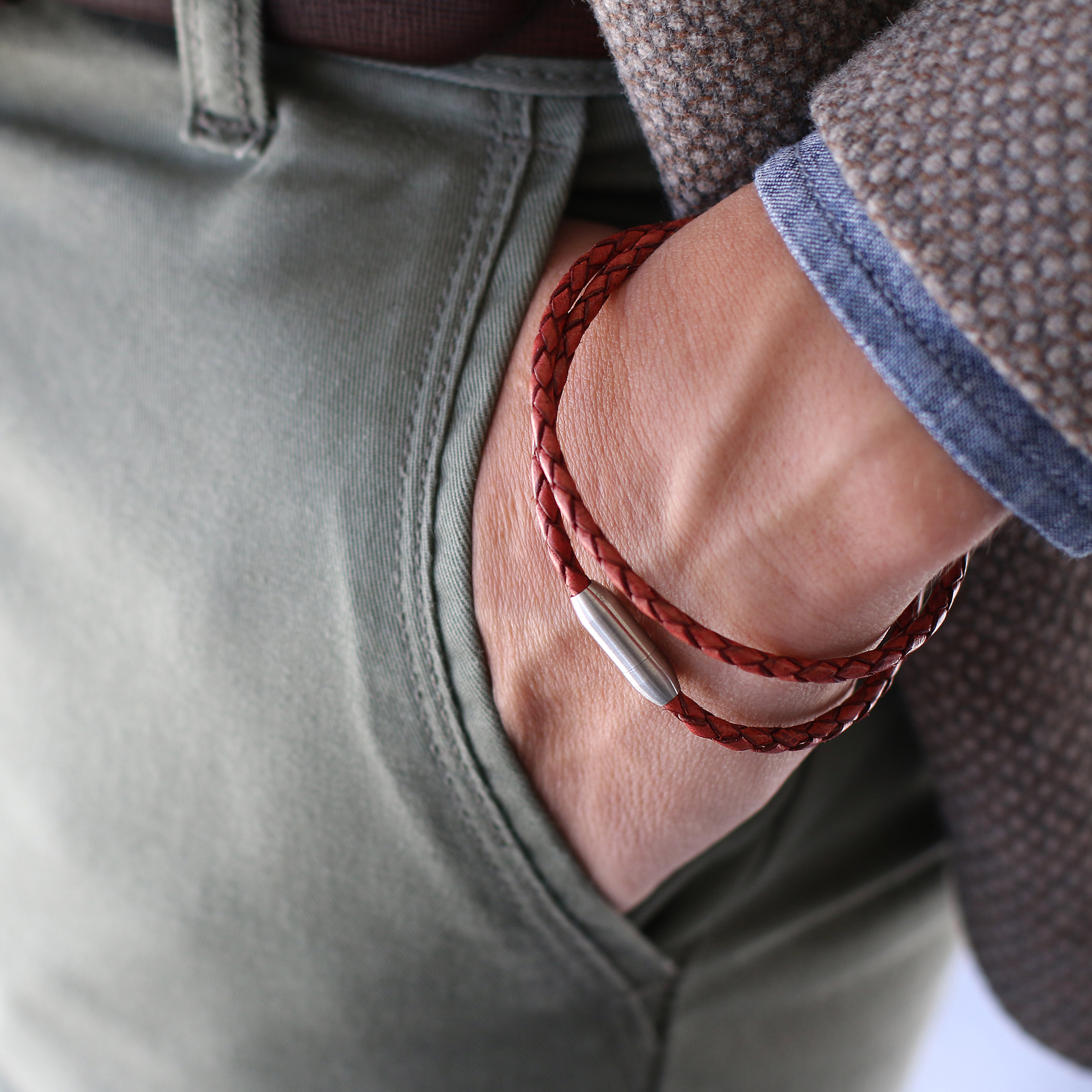 3mm Punaruskea Twist Bolo Nahkaranneke - 5