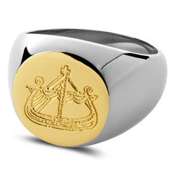 Makt | Silver- & Gold-Tone Stainless Steel Viking Ship Signet Ring