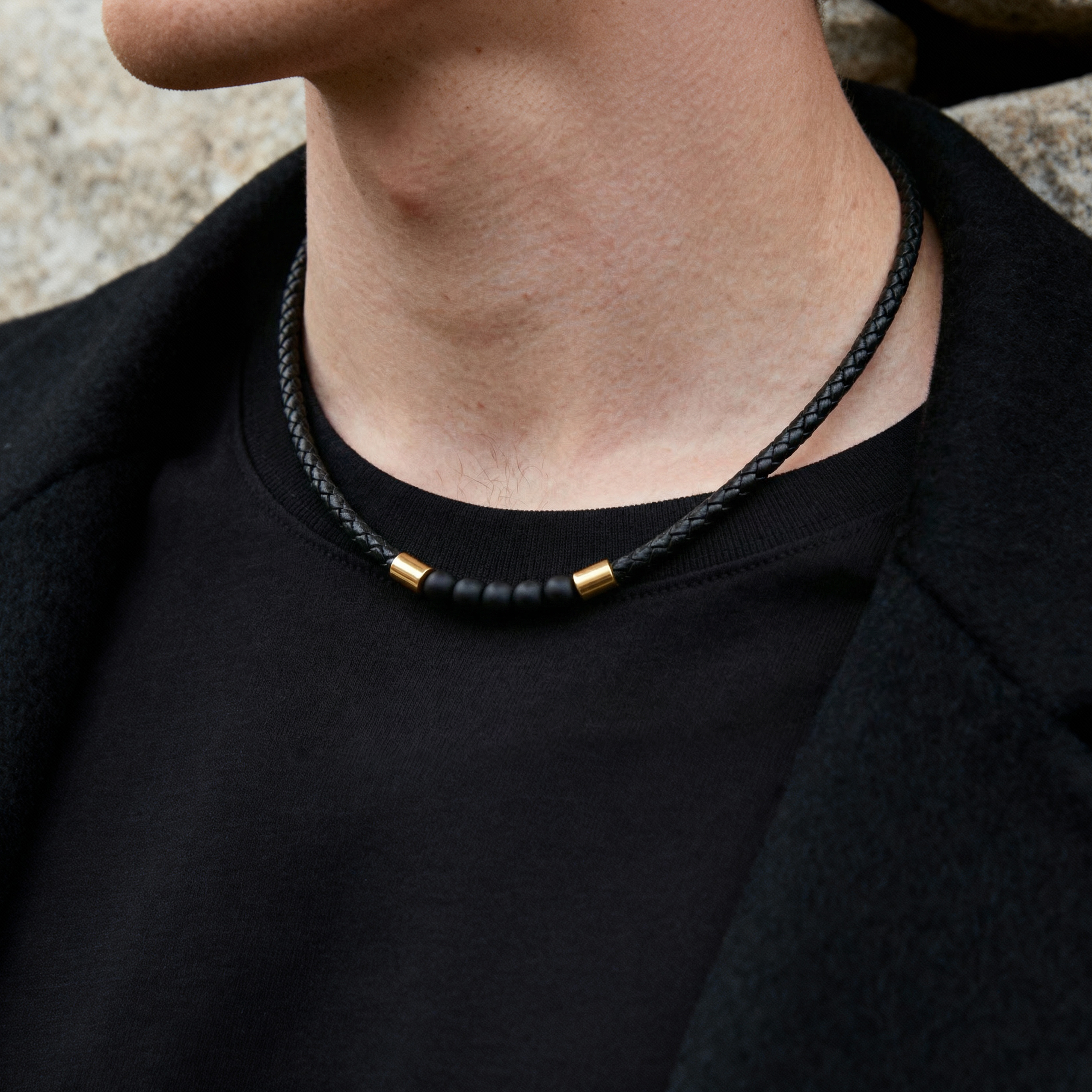 Tenvis | 5 mm kullatooni oonüksiga nahk kaelakee - 2