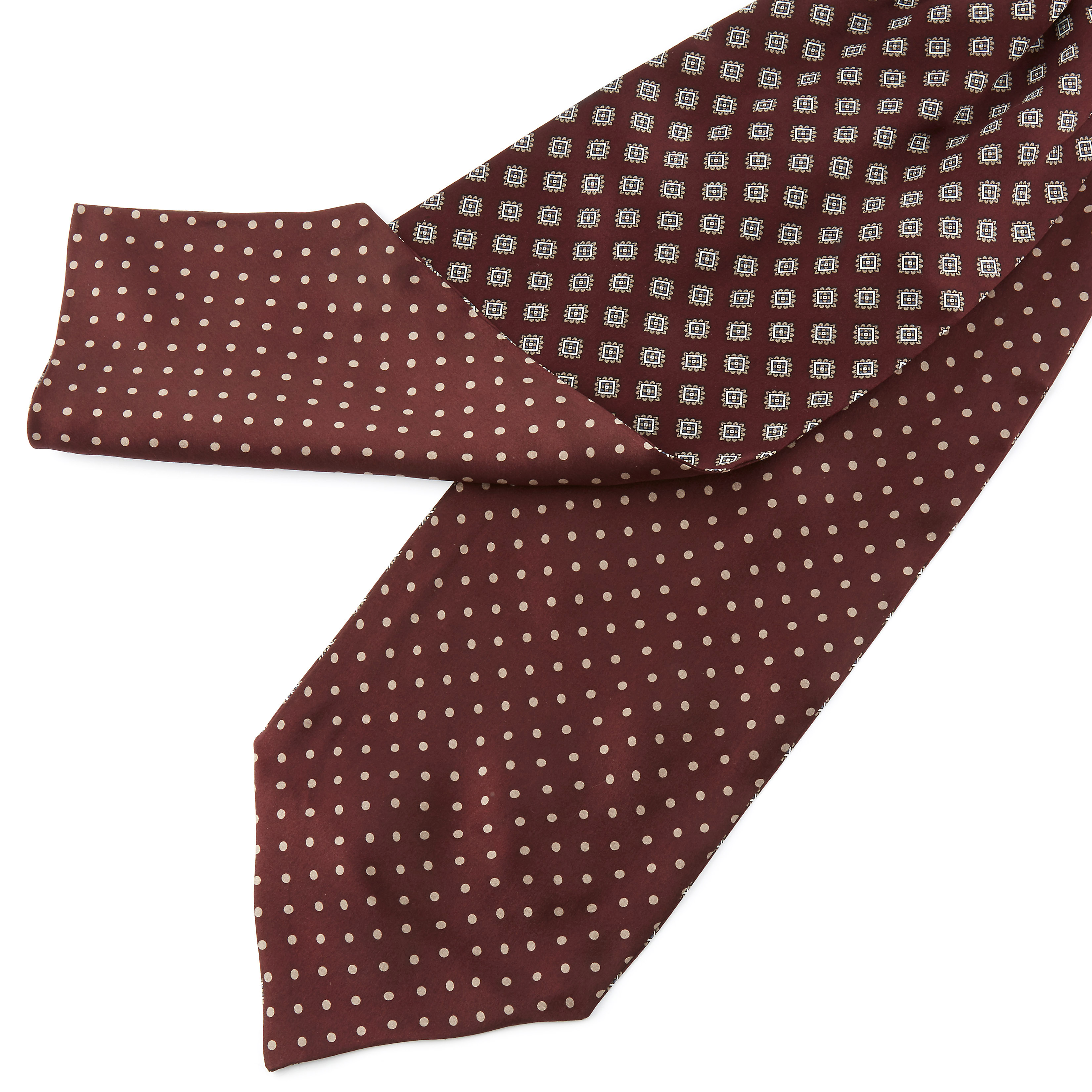 Cravate Ascot bourgogne à pois et motifs géométriques  - 4