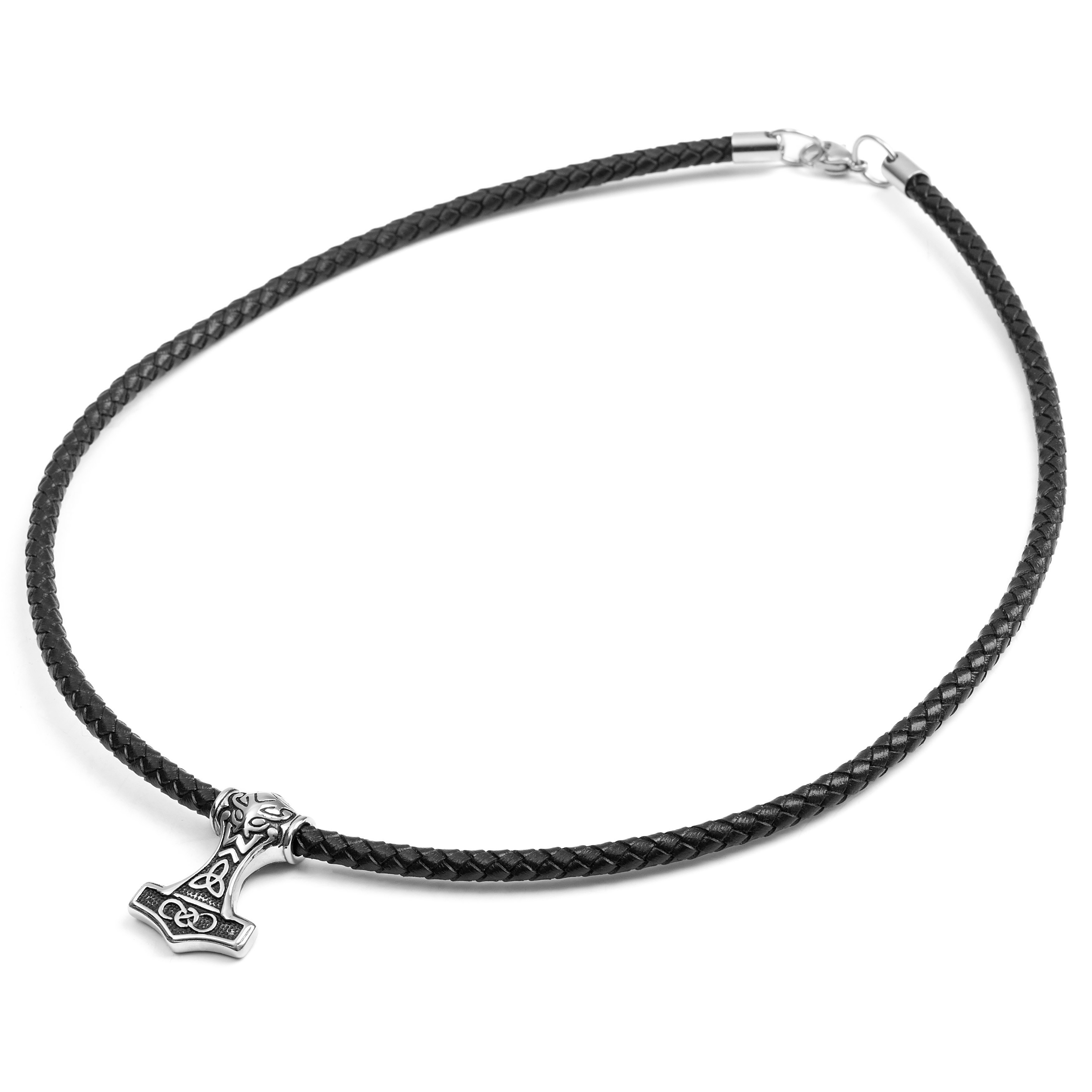 Double Sided Celtic Black Leather Necklace - 5