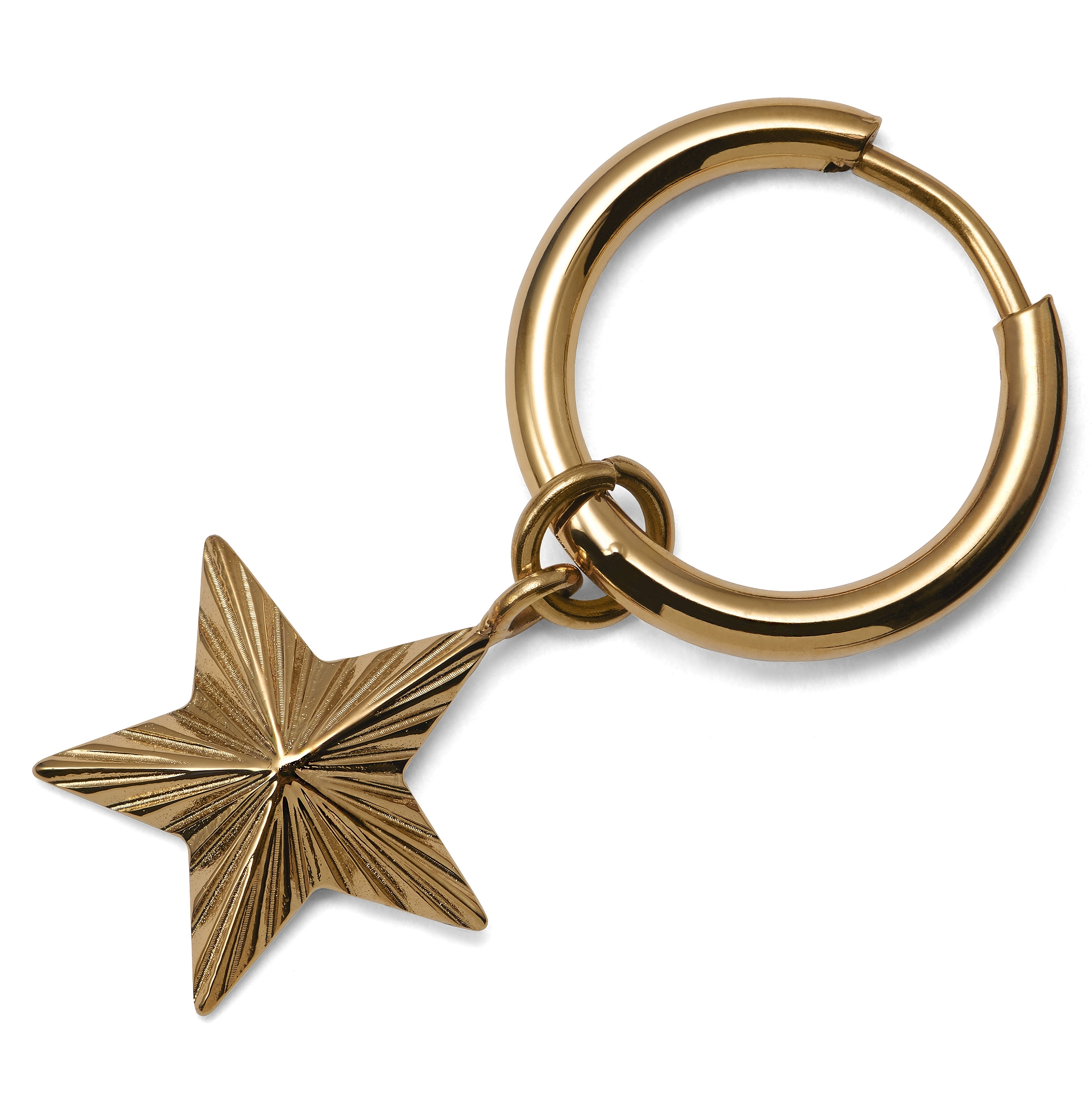 Oceľová kruhová náušnica v zlatej farbe s hviezdou  - 2