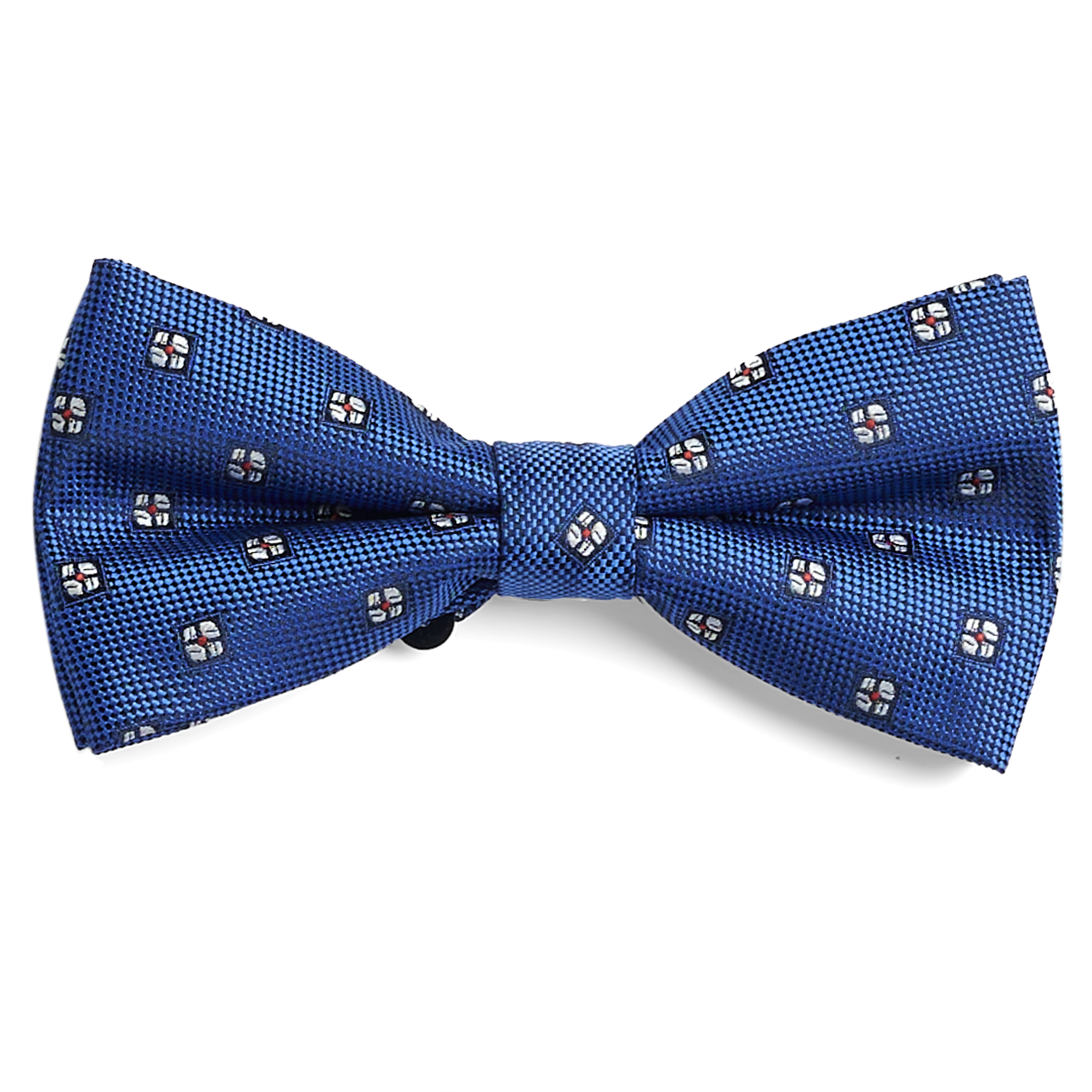 Blue and White Floral-Patterned Pre-Tied Bow Tie - 1
