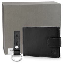 Set de cadou cu portofel din piele neagră cu protecție RFID