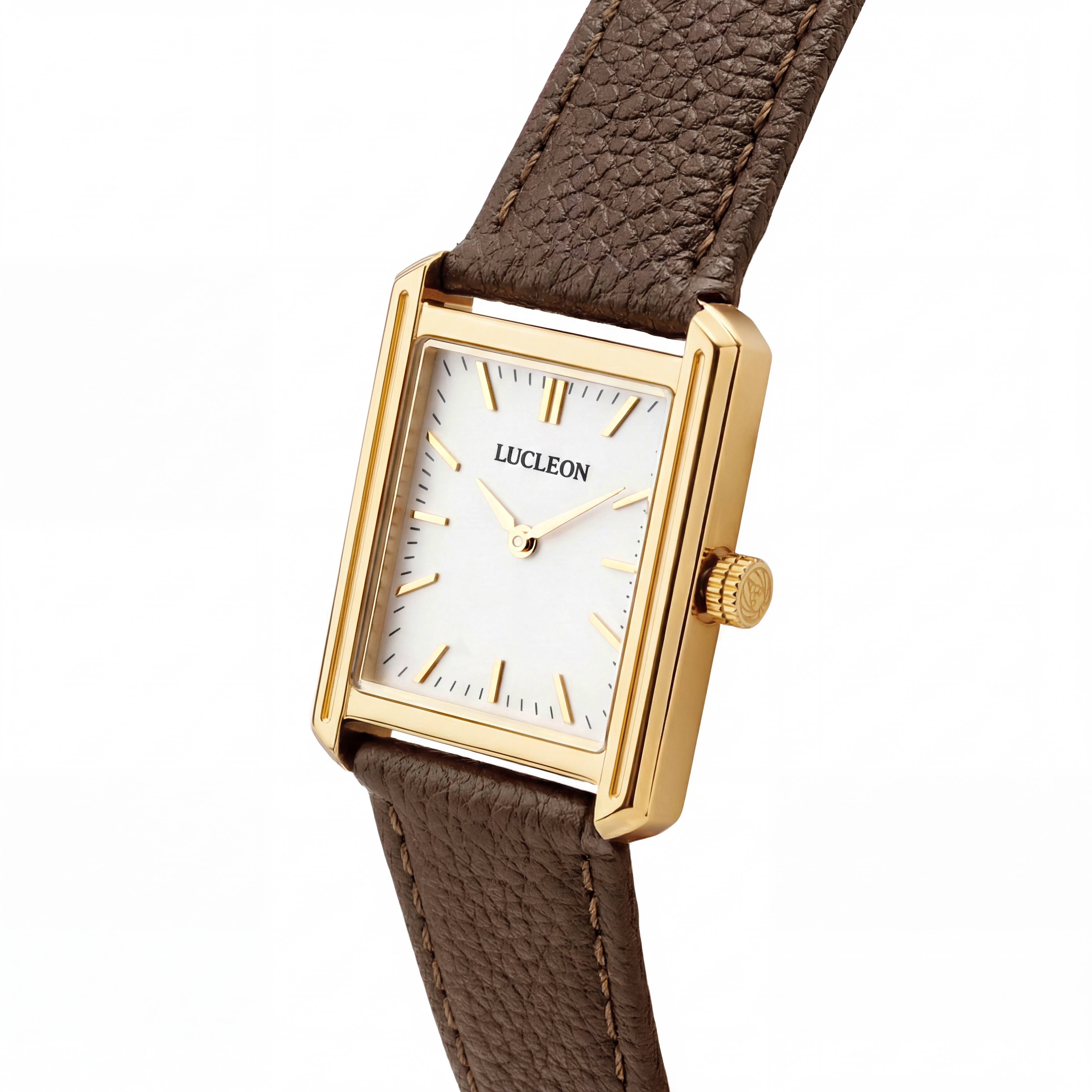 Legacy | Retro Guldtonet Firkantet Ur med Hvid Urskive & Brun Læderrem - 2