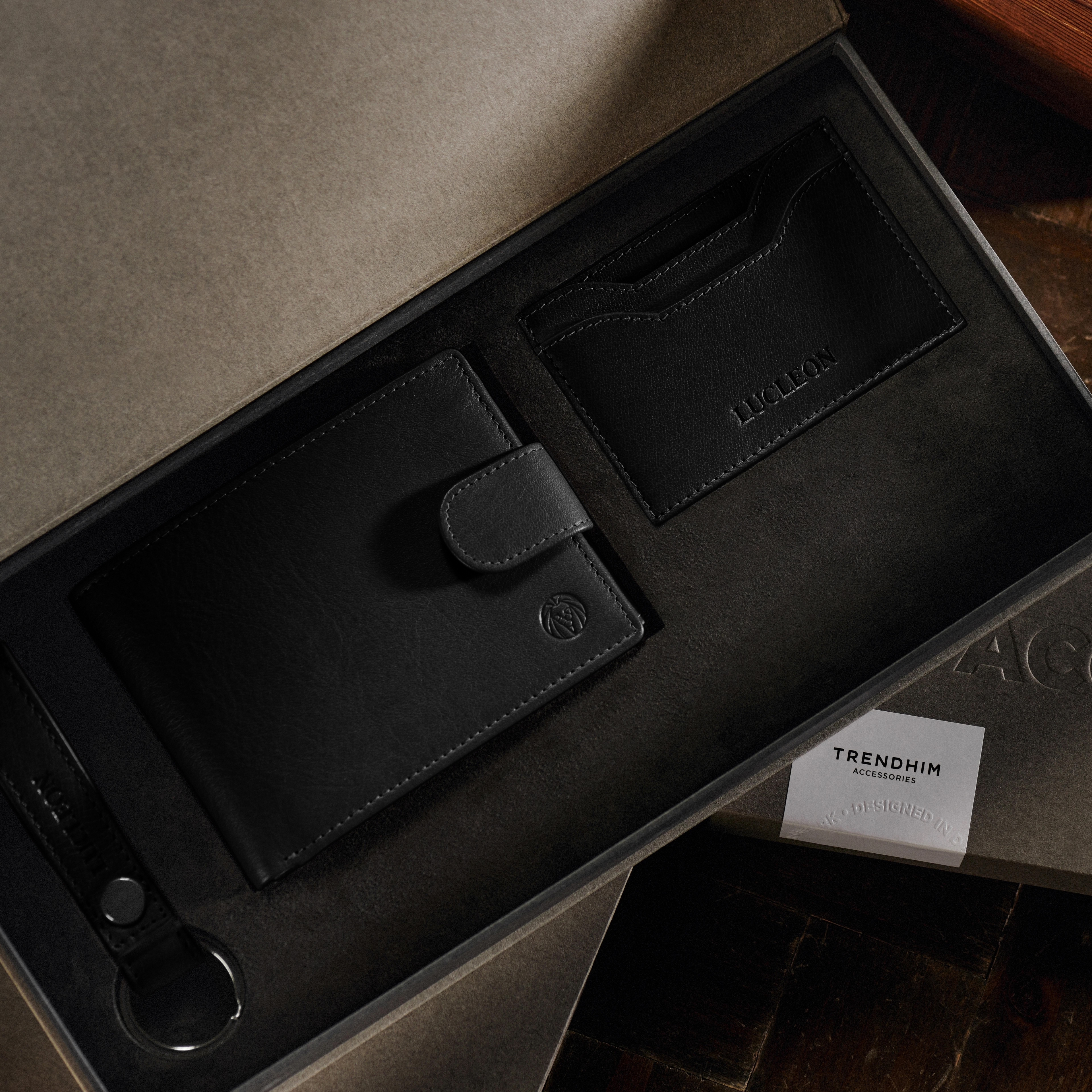 Svart RFID-blockerande Plånbok och Korthållare, och Nyckelring Buffelläder Presentpaket - 6