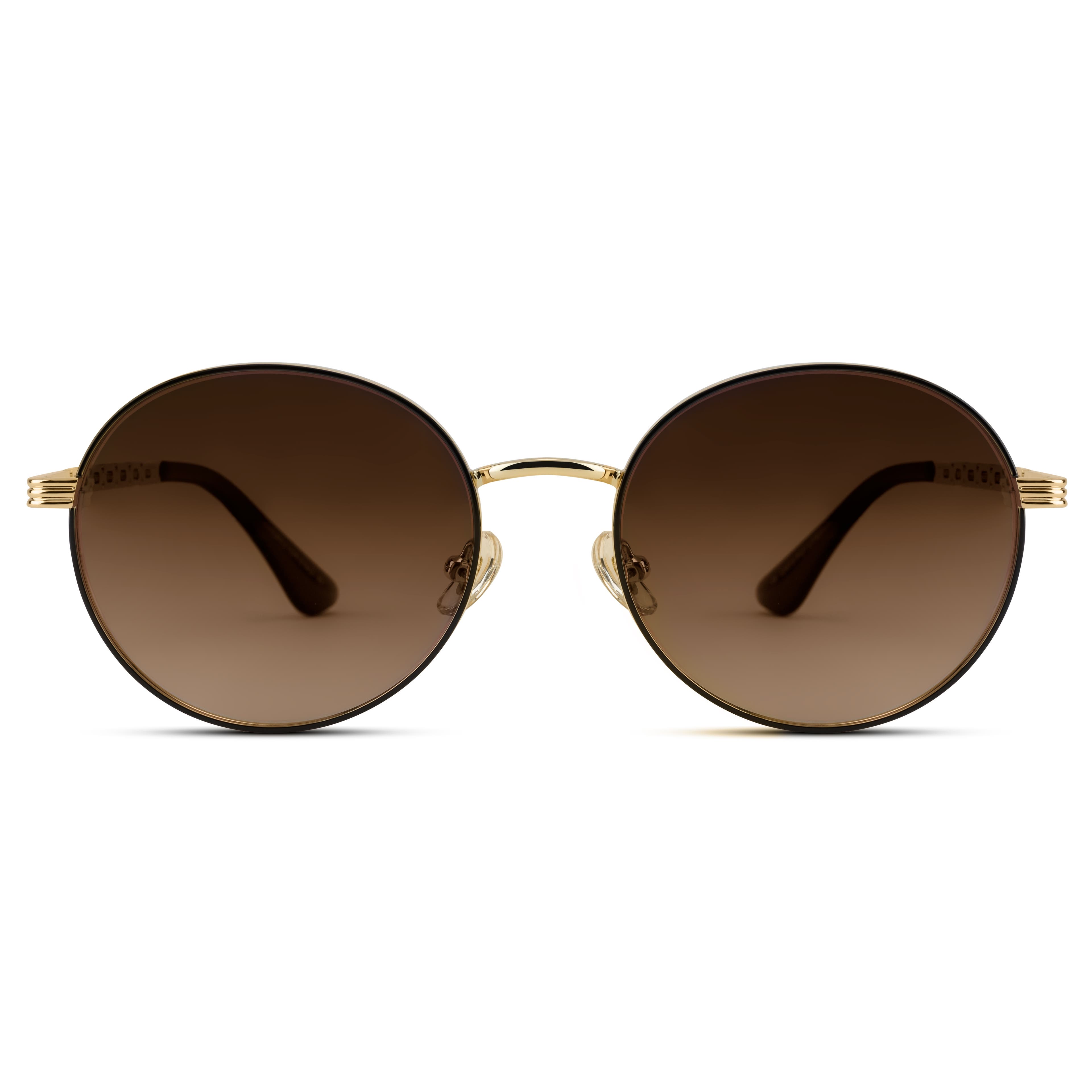 Occasus | Round Gold-tone and Brown Polarised Sunglasses
