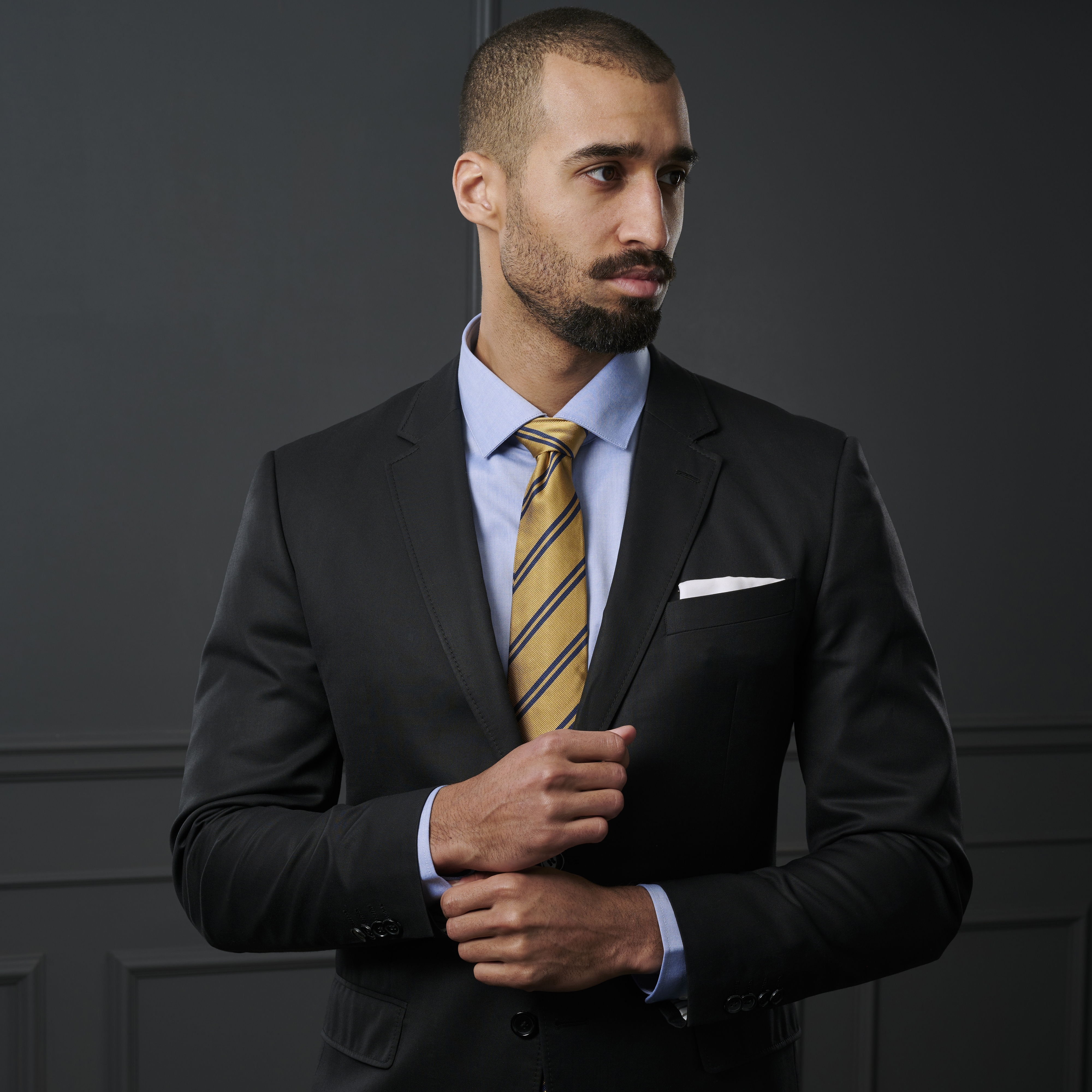 Navy Twin Stripe Gold Silk 8cm Tie - 4