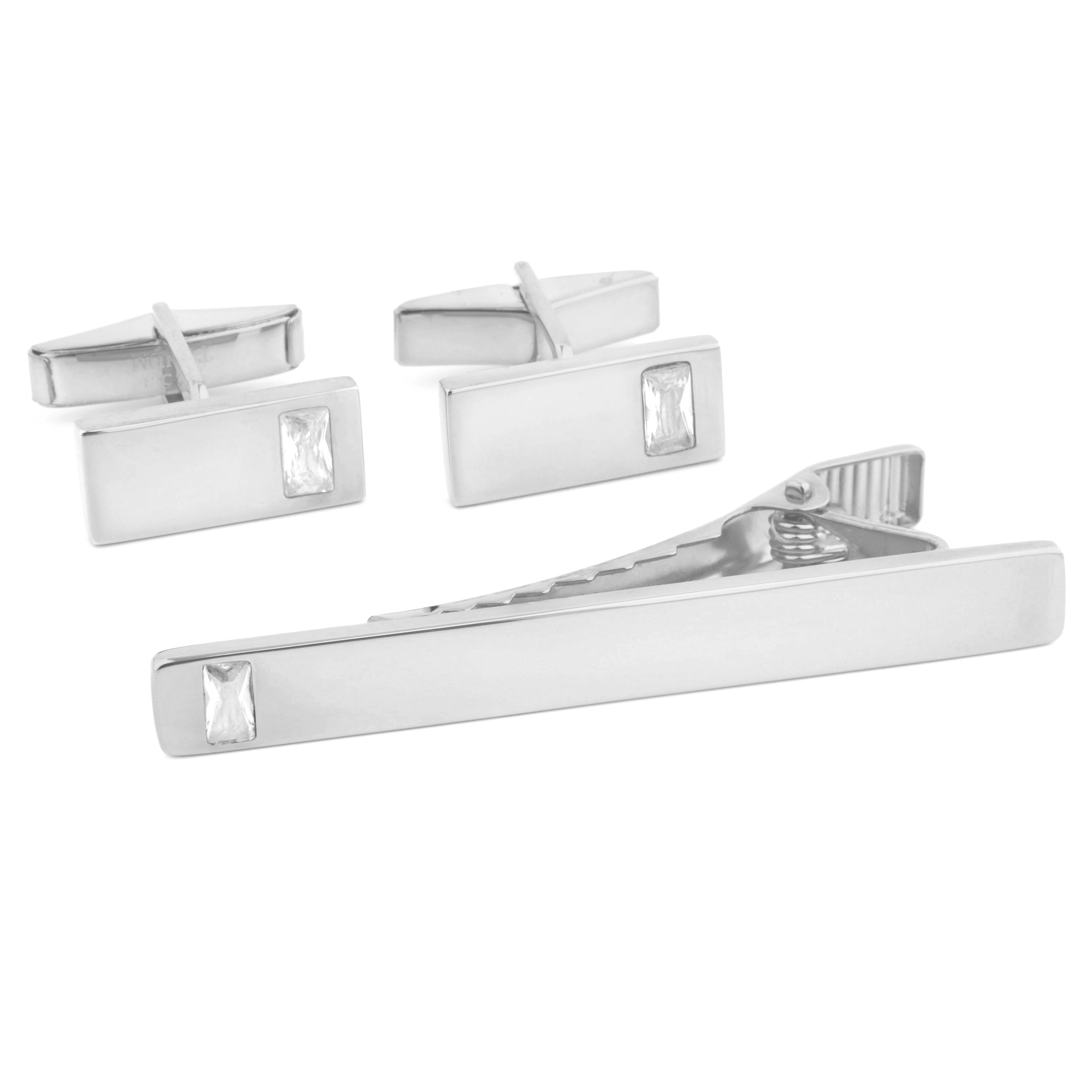 925 Sterlingsilver med Rektangulära Zirkoner Set - 1