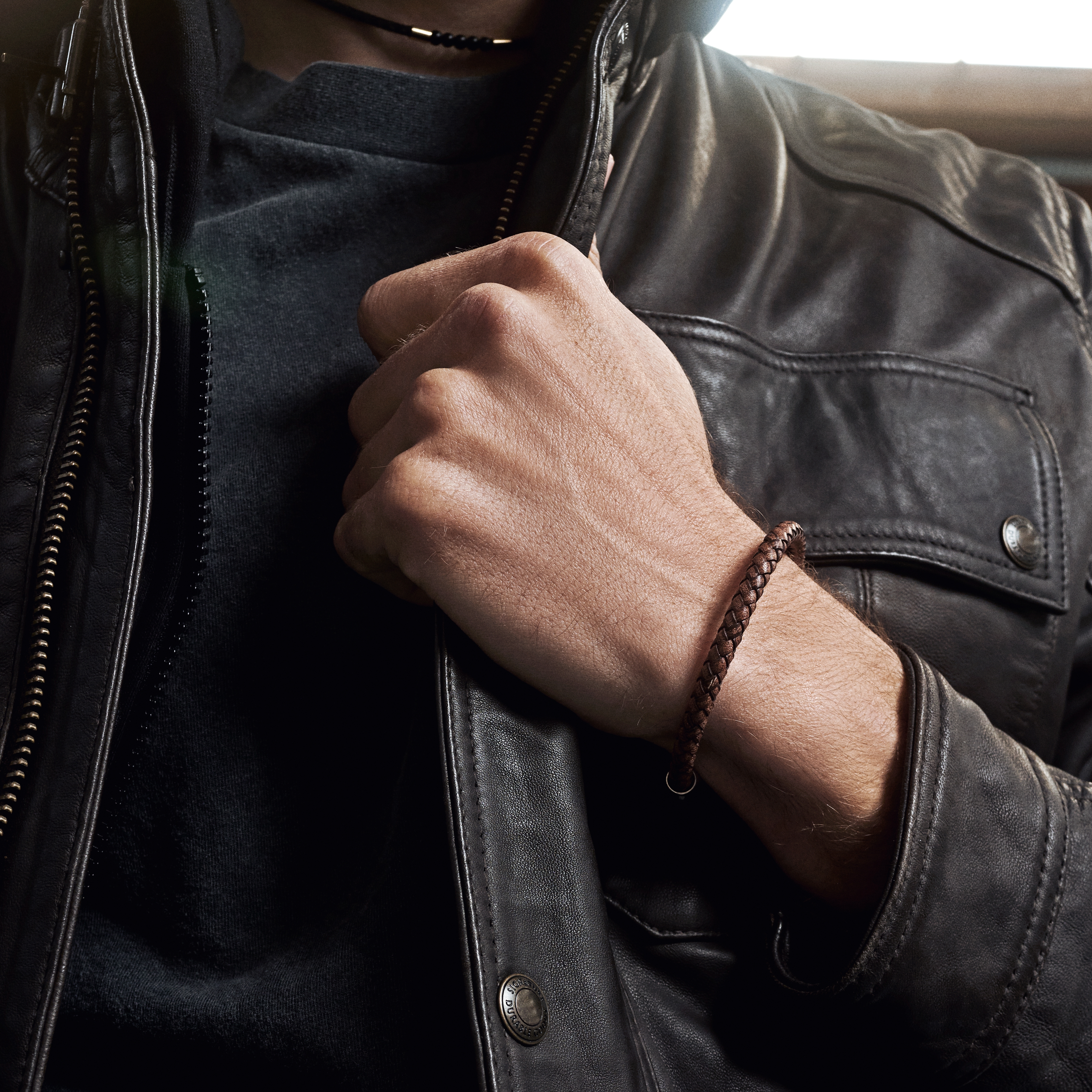 Vintage Bruine Lederen Bolo Armband - 2