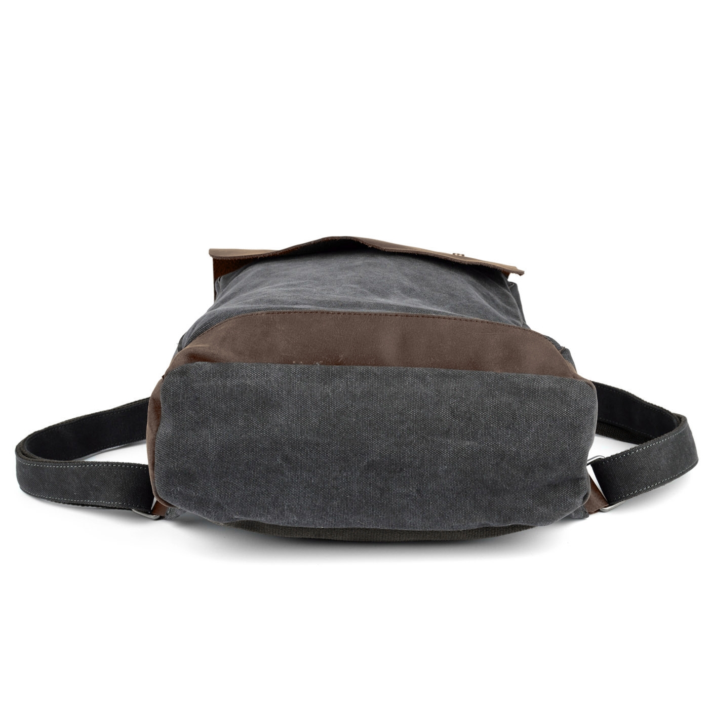 Retro-Rucksack aus grauem Canvas und dunklem Leder - 7