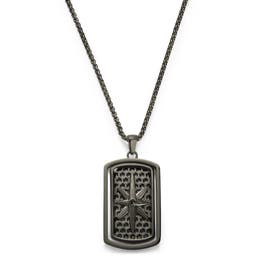 Icarus | Gunmetal Black Stainless Steel and Black Zirconia Dog Tag Necklace