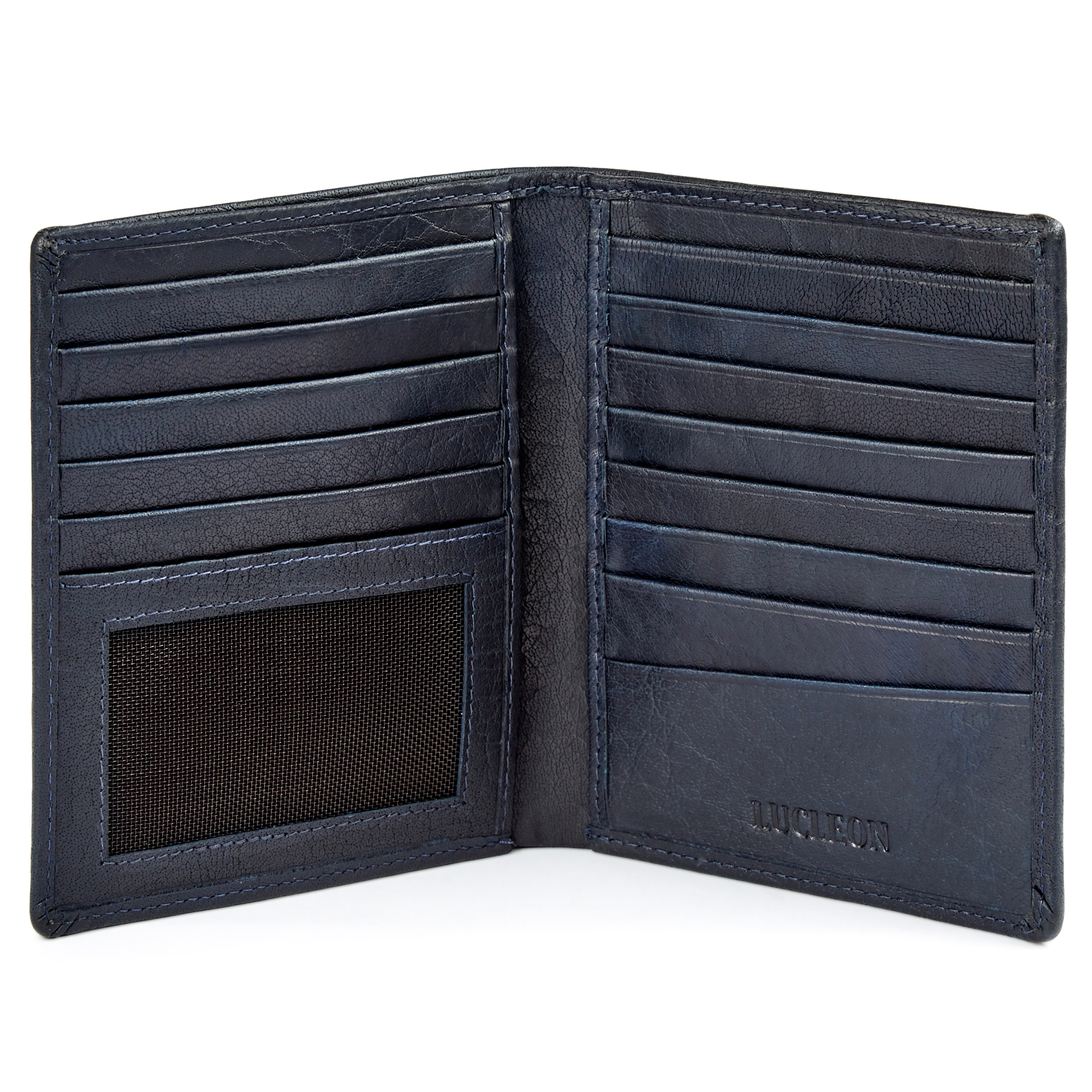 Cartera de cuero con 10 fundas azul marino RFID Montreal  - 2