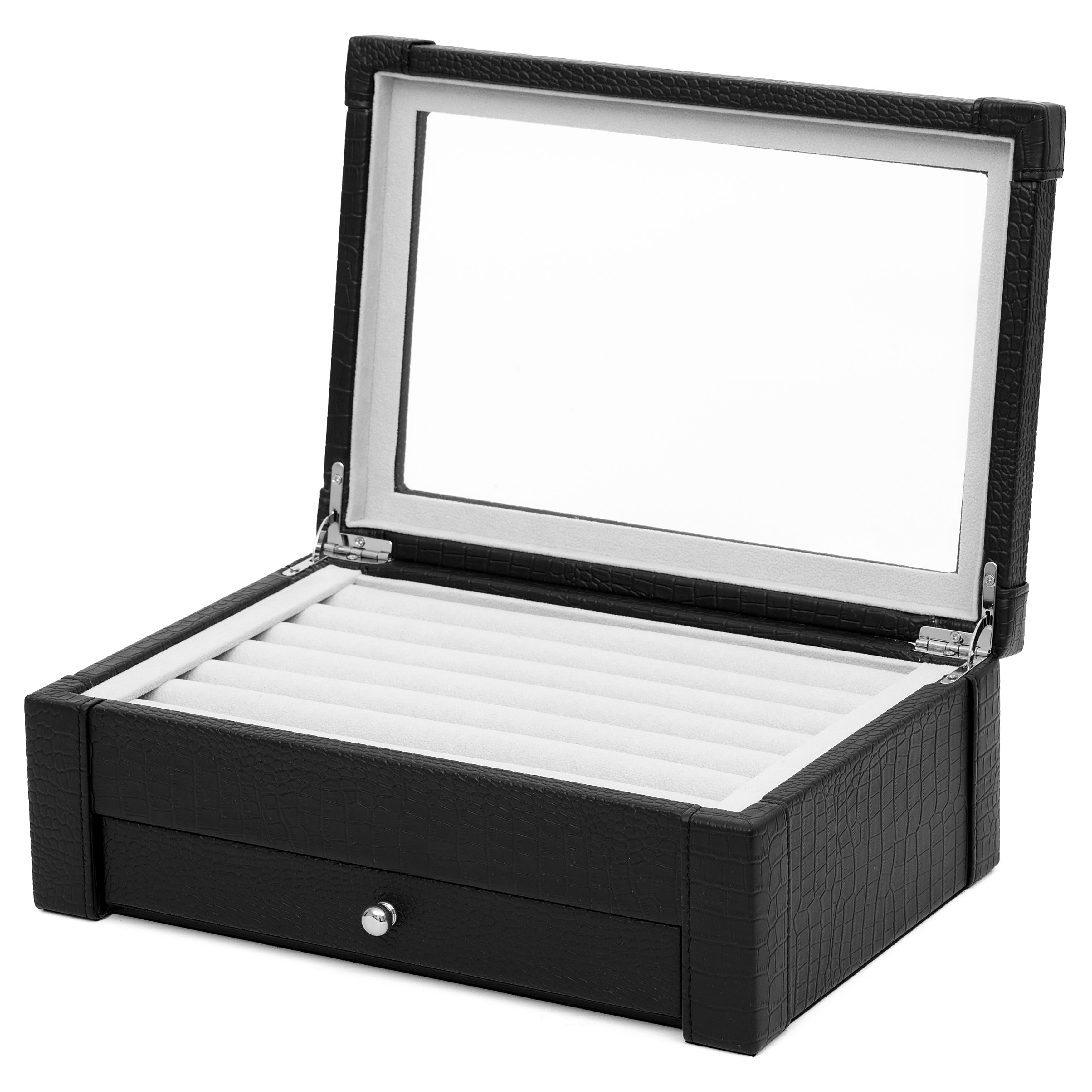 Schwarze Krokodilleder Manschettenknöpfe Box - 4