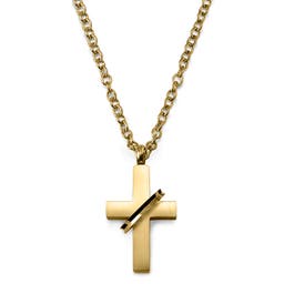 Gold-Tone With Cross & Ring Cable Chain Necklace