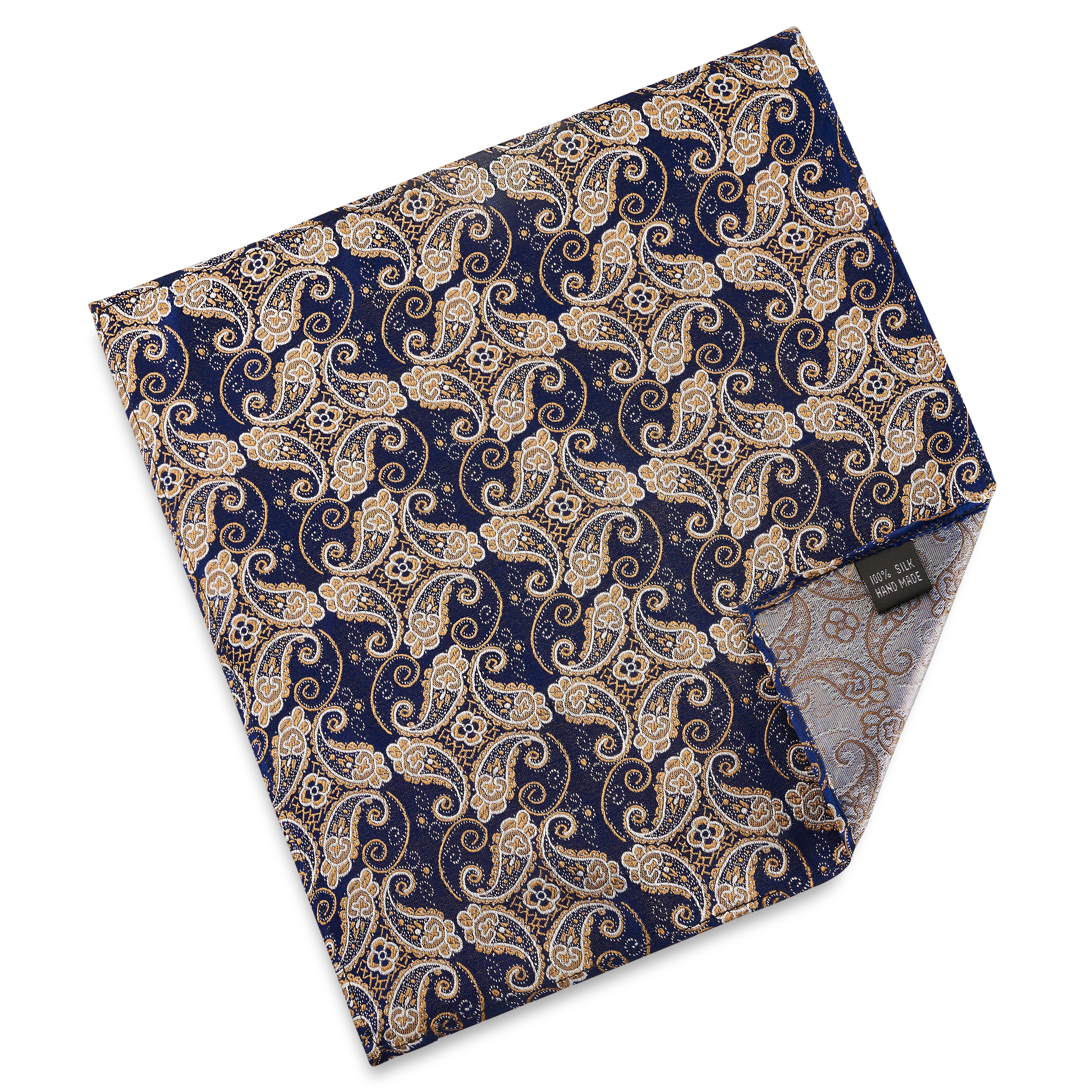 Zijden pochet met blauw en goud paisleymotief - 2