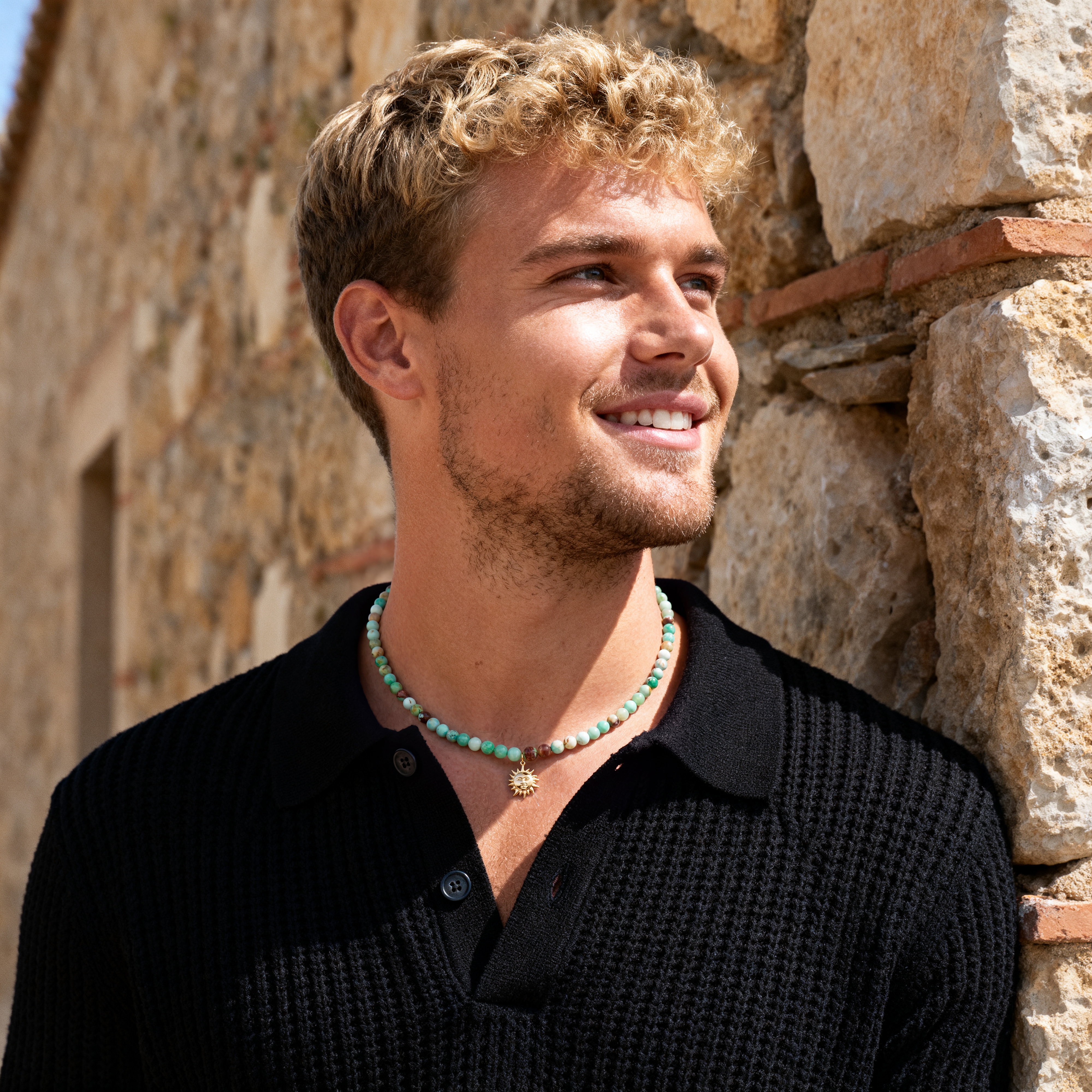 Mediterranean | Green Beaded Sun Charm Necklace - 3