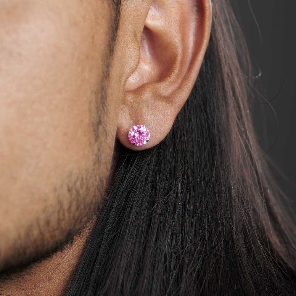 hover: Pink Round 8mm Zirconia Stud Earring hover: Pink Round 8mm Zirconia Stud Earring