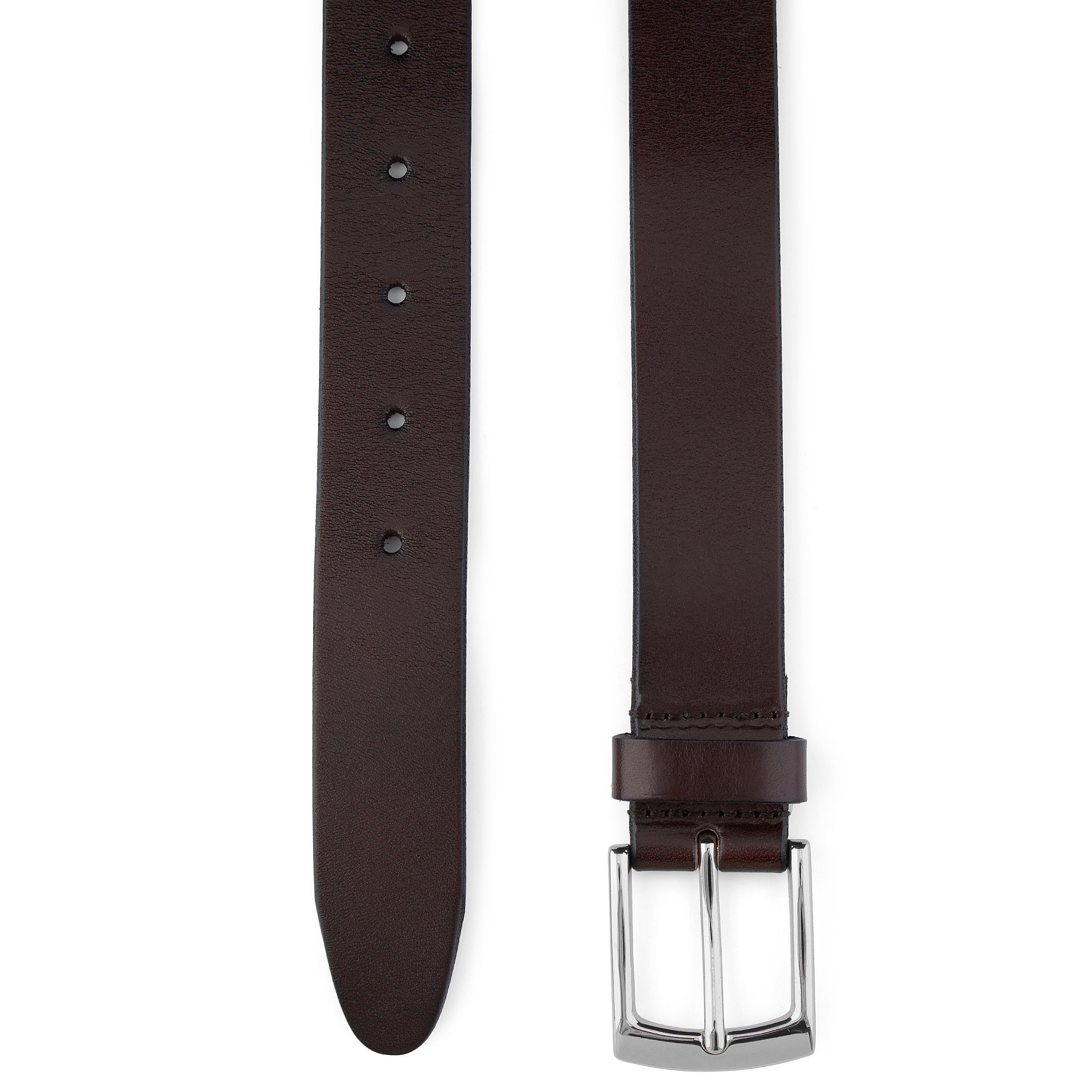 Dunkelbrauner & Silberfarbener Klassischer Ledergürtel - 2
