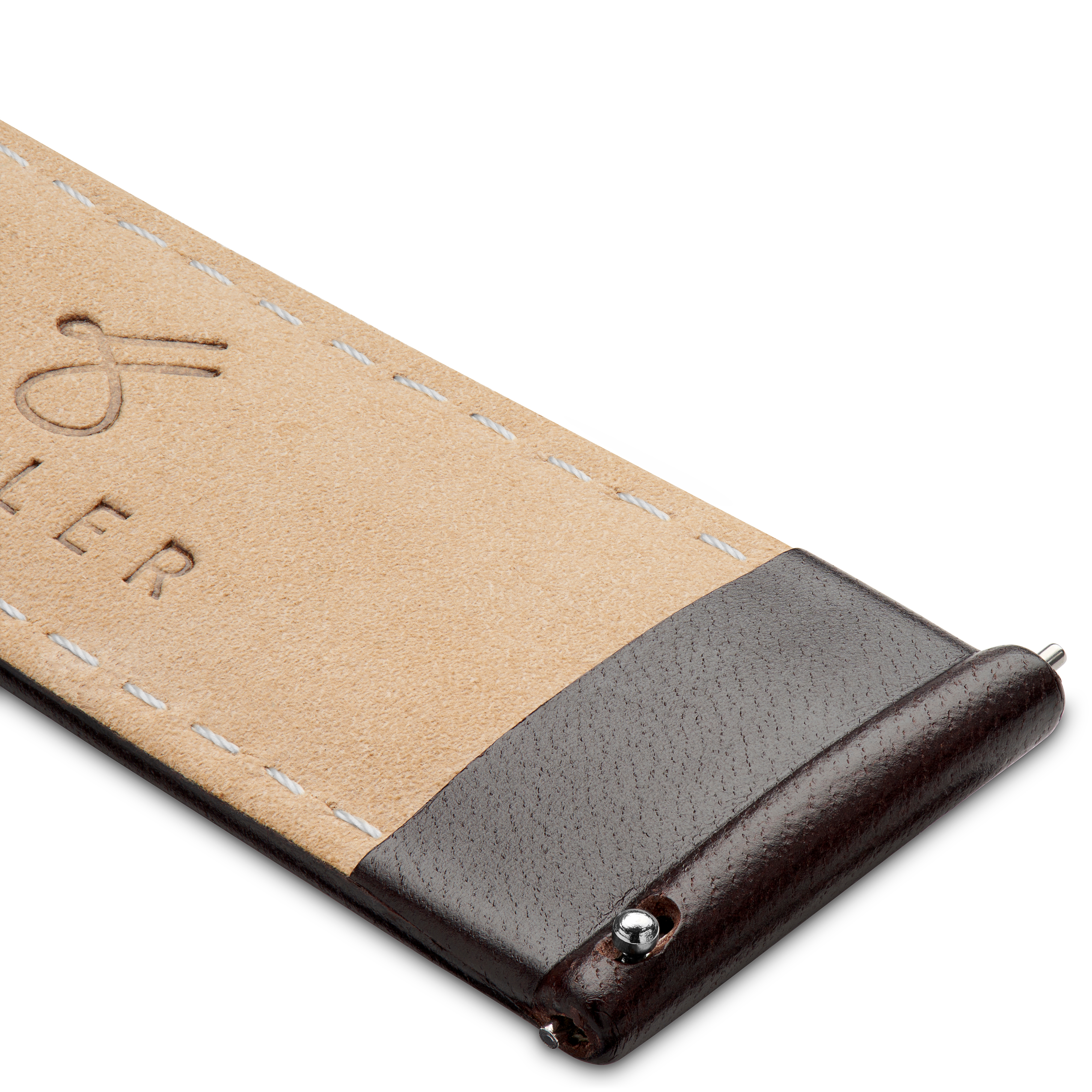 Braunes 22 mm Lederarmband mit weißen Nähten und roségoldenem Verschluss - 4