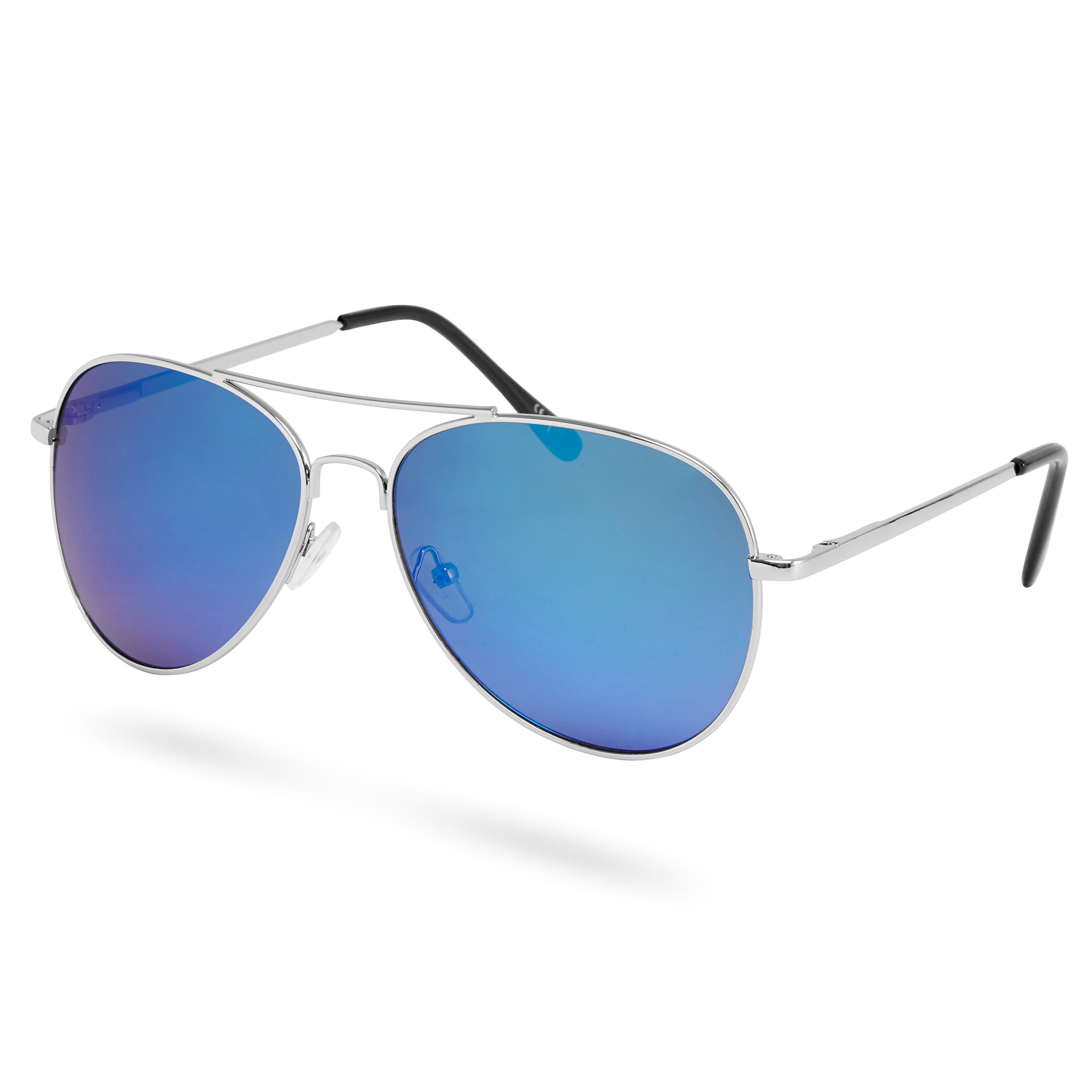 Srebrzysto-niebieskie lustrzane okulary przeciwsłoneczne aviator