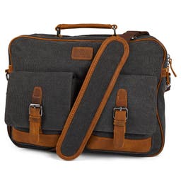 Tarpa | Graphite Canvas & Tan Leather Messenger Bag