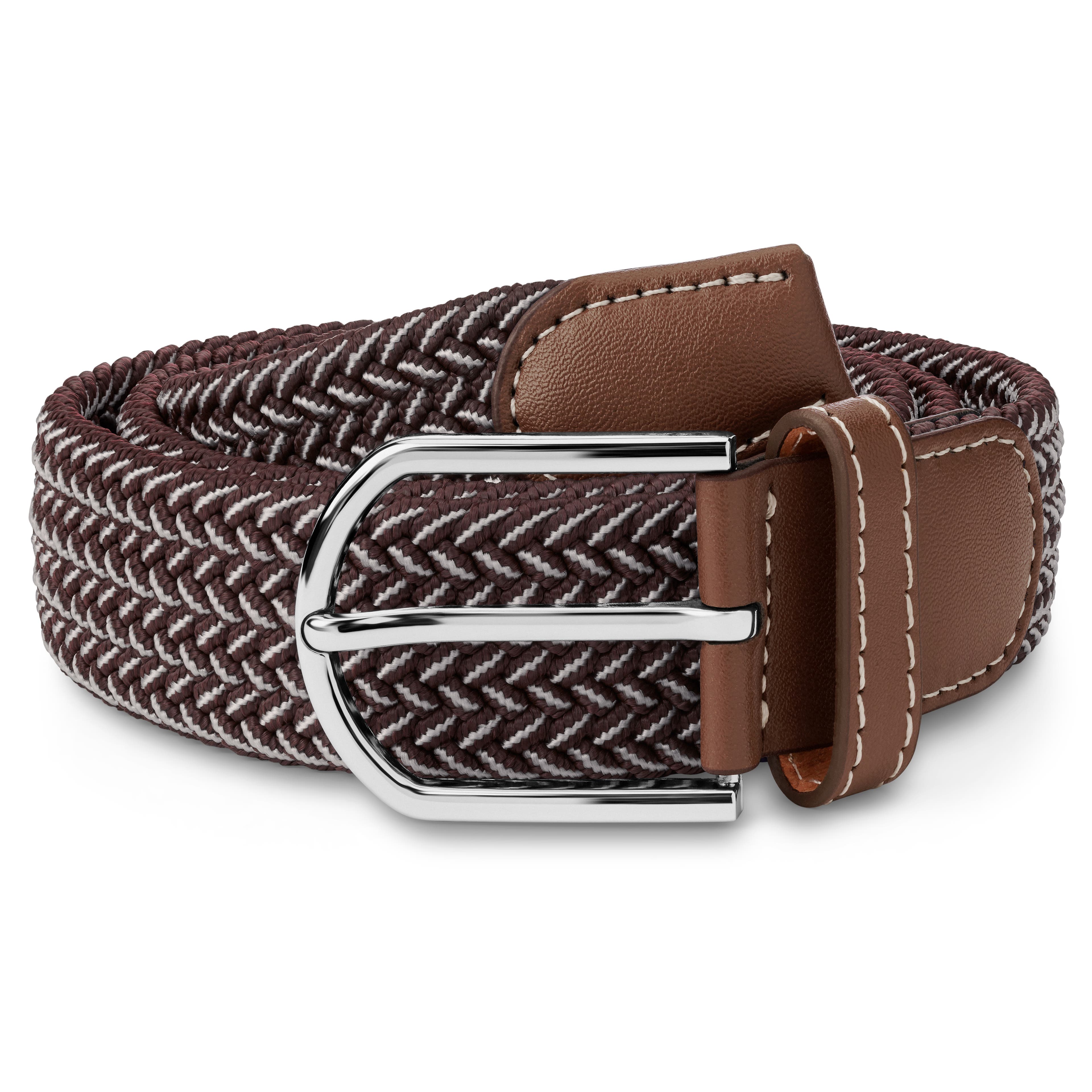 Brown and White Elastic Knitted Canvas Belt Brown and White Elastic Knitted Canvas Belt