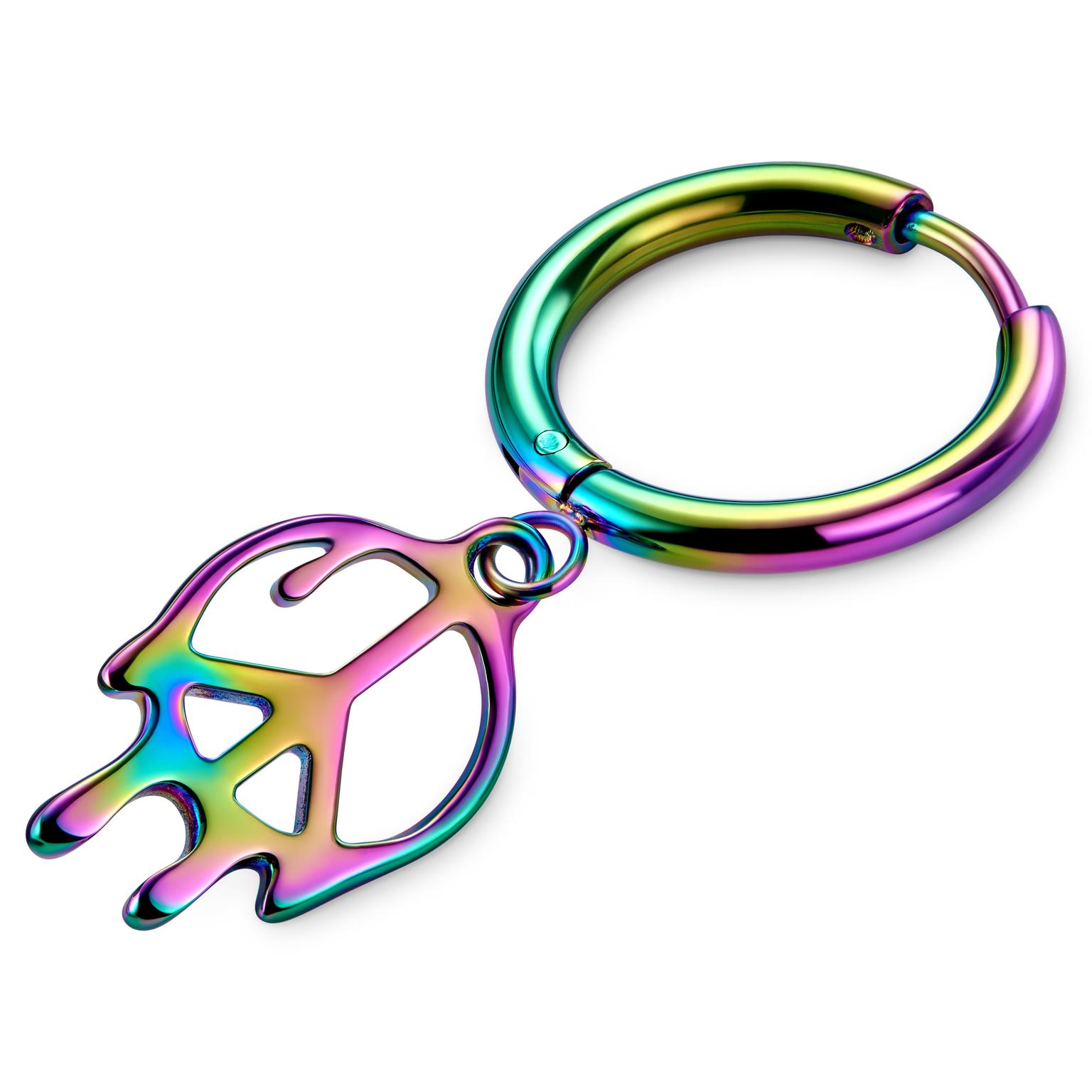 Fahrenheit | Boucle d'oreille créole avec pendentif Peace & Love en acier inoxydable arc-en-ciel Fahrenheit | Boucle d'oreille créole avec pendentif Peace & Love en acier inoxydable arc-en-ciel