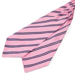 Corbatón de seda rosa con rayas dobles azul marino
