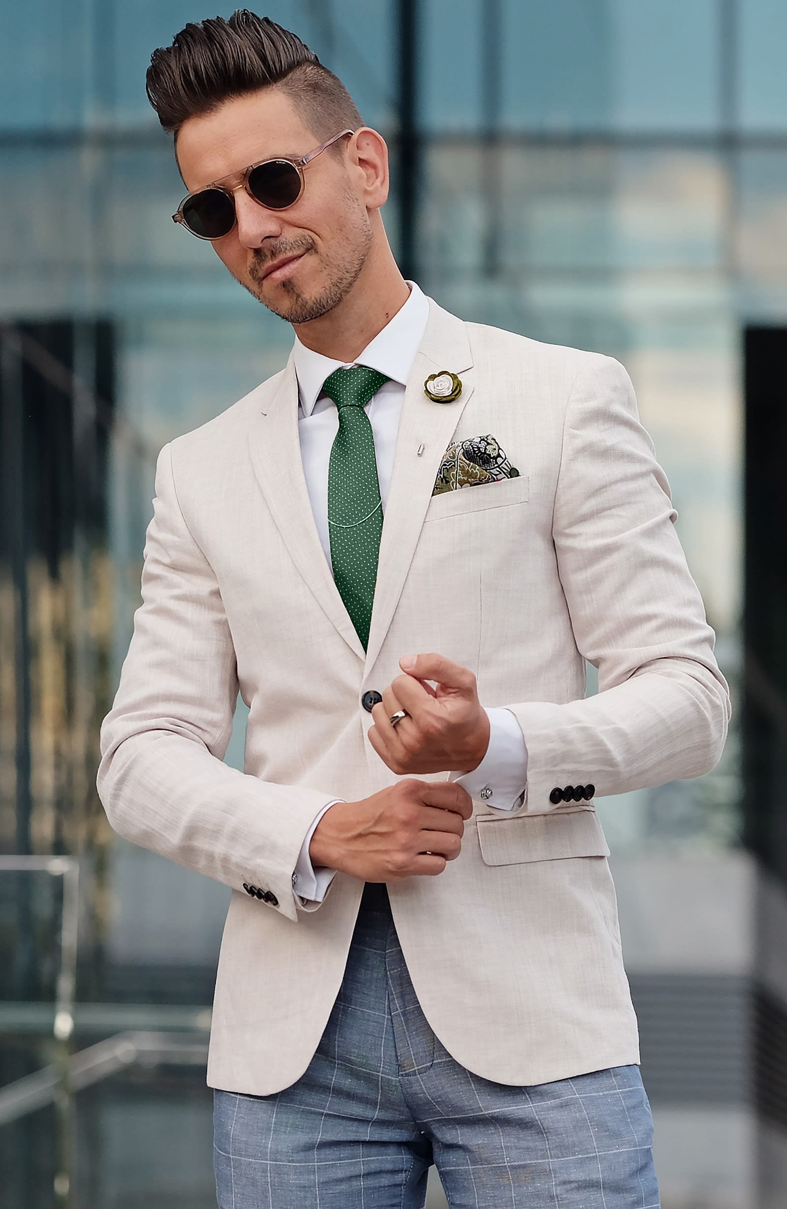 Cravate en soie verte à pois blancs - 6 cm - 5