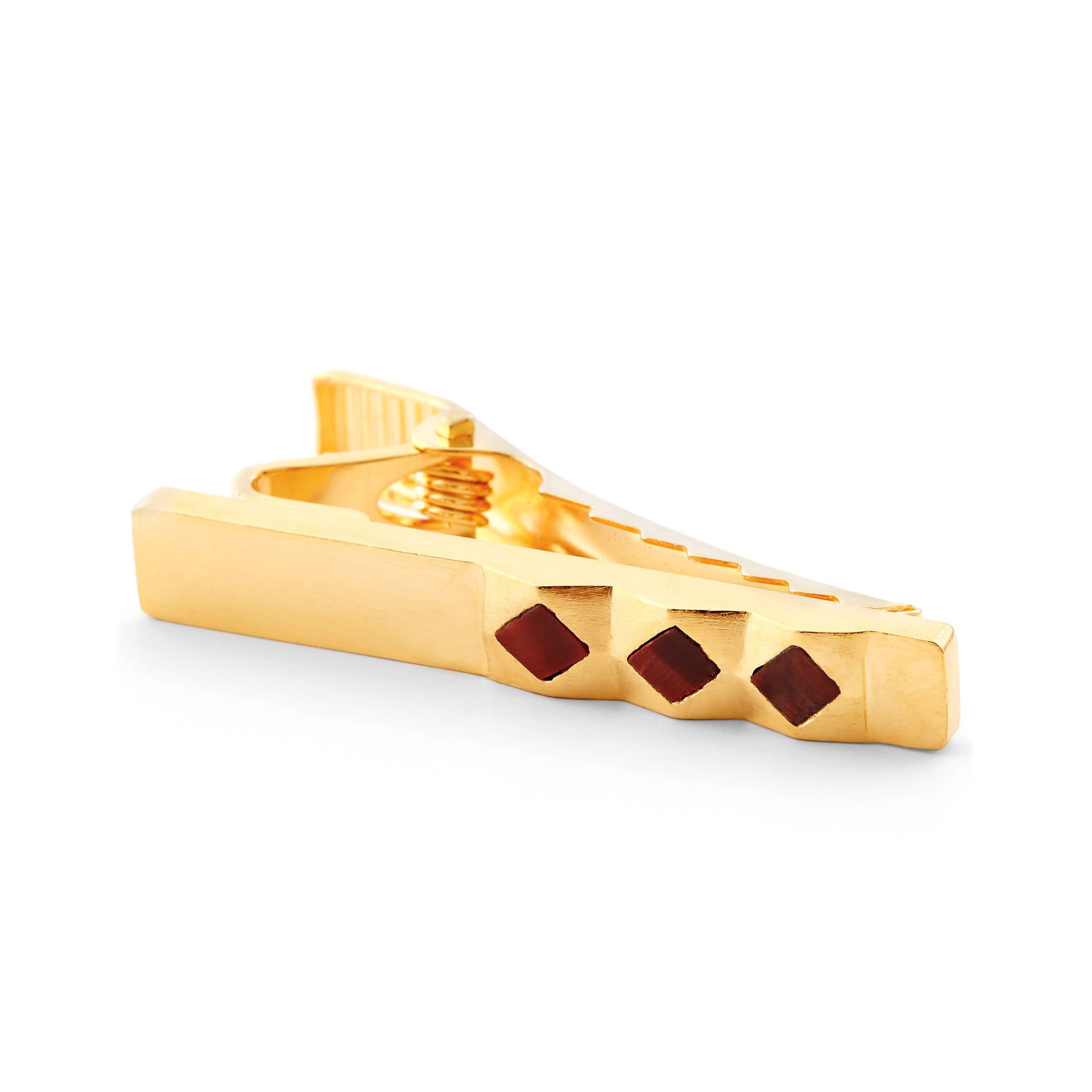 Vergoldete 925er Silber Manschettenknöpfe & Kurze Krawattenklammer Set Mit Tigerauge - 5