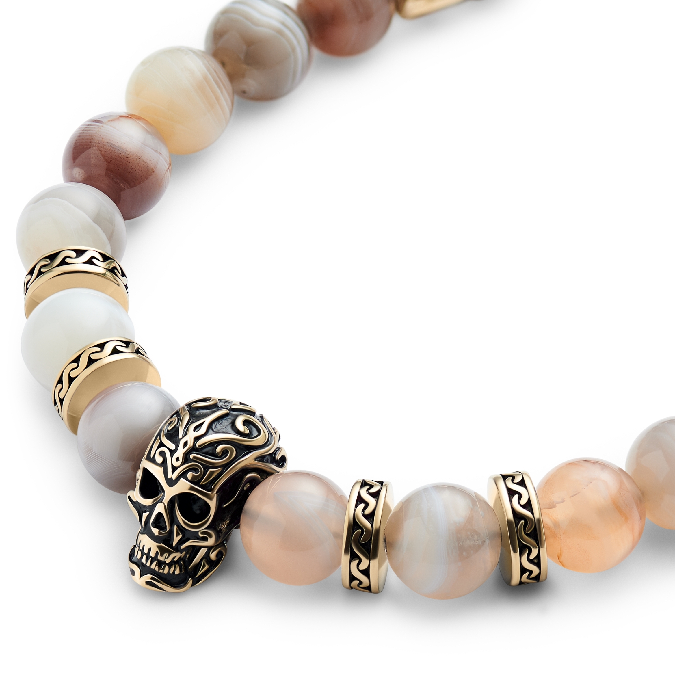 Rico | Pulsera de calavera de acero inoxidable dorado y ágata de Botswana - 2