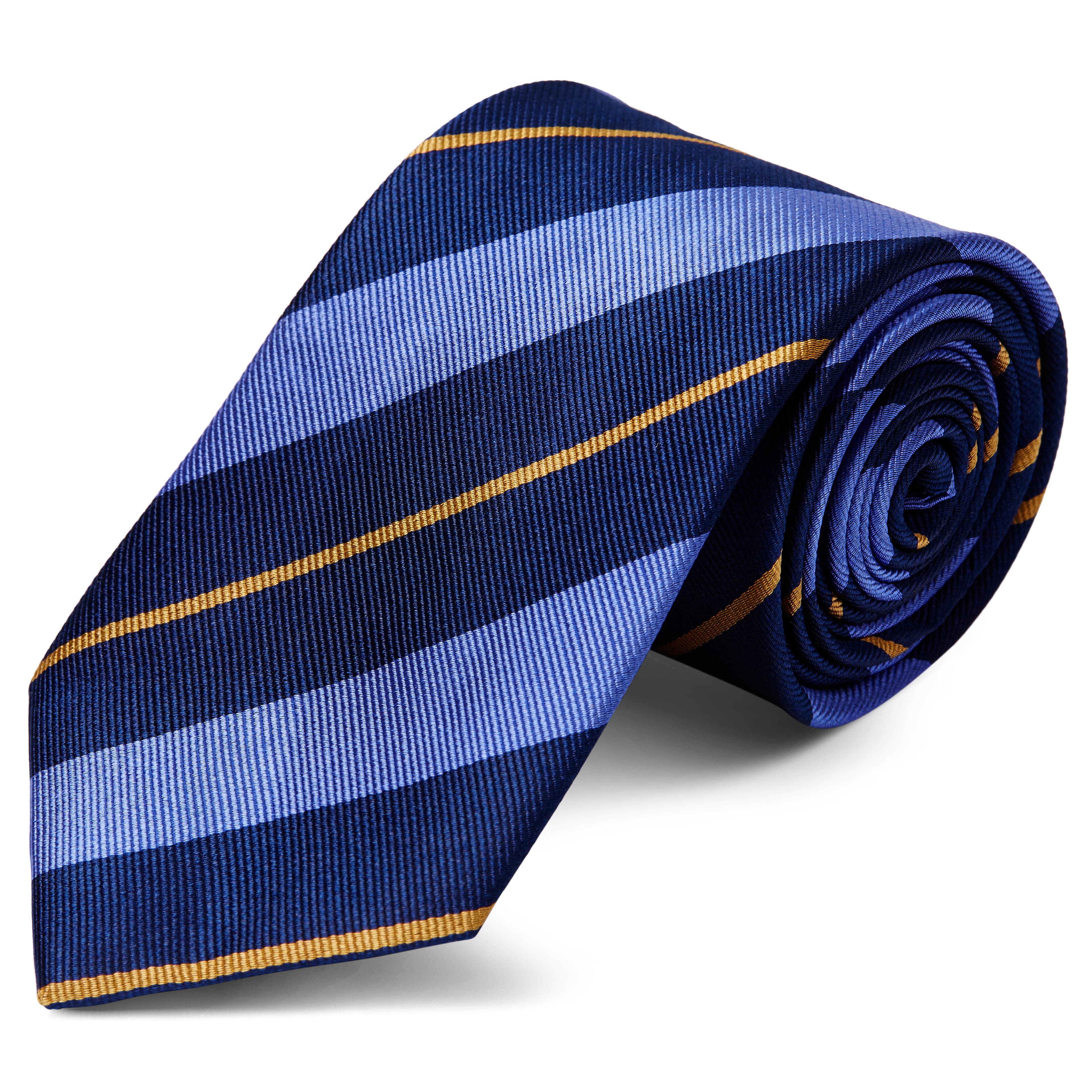 Cravate en soie à rayures bleues et or - 8 cm