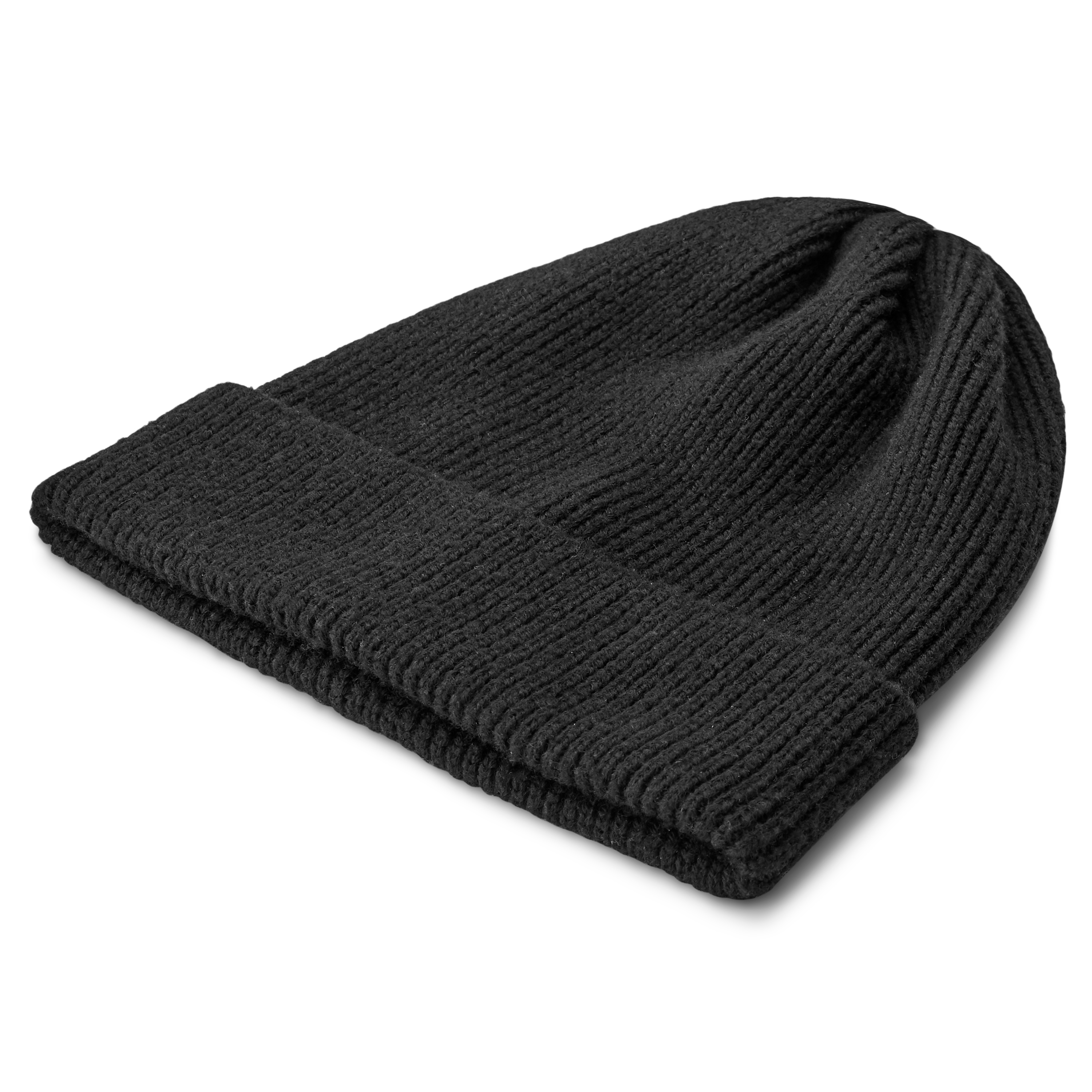 Black Merino Wool Chunky Knitted Rib Beanie | In stock! | Fawler