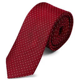 Czerwony krawat jedwabny w kropki 6 cm