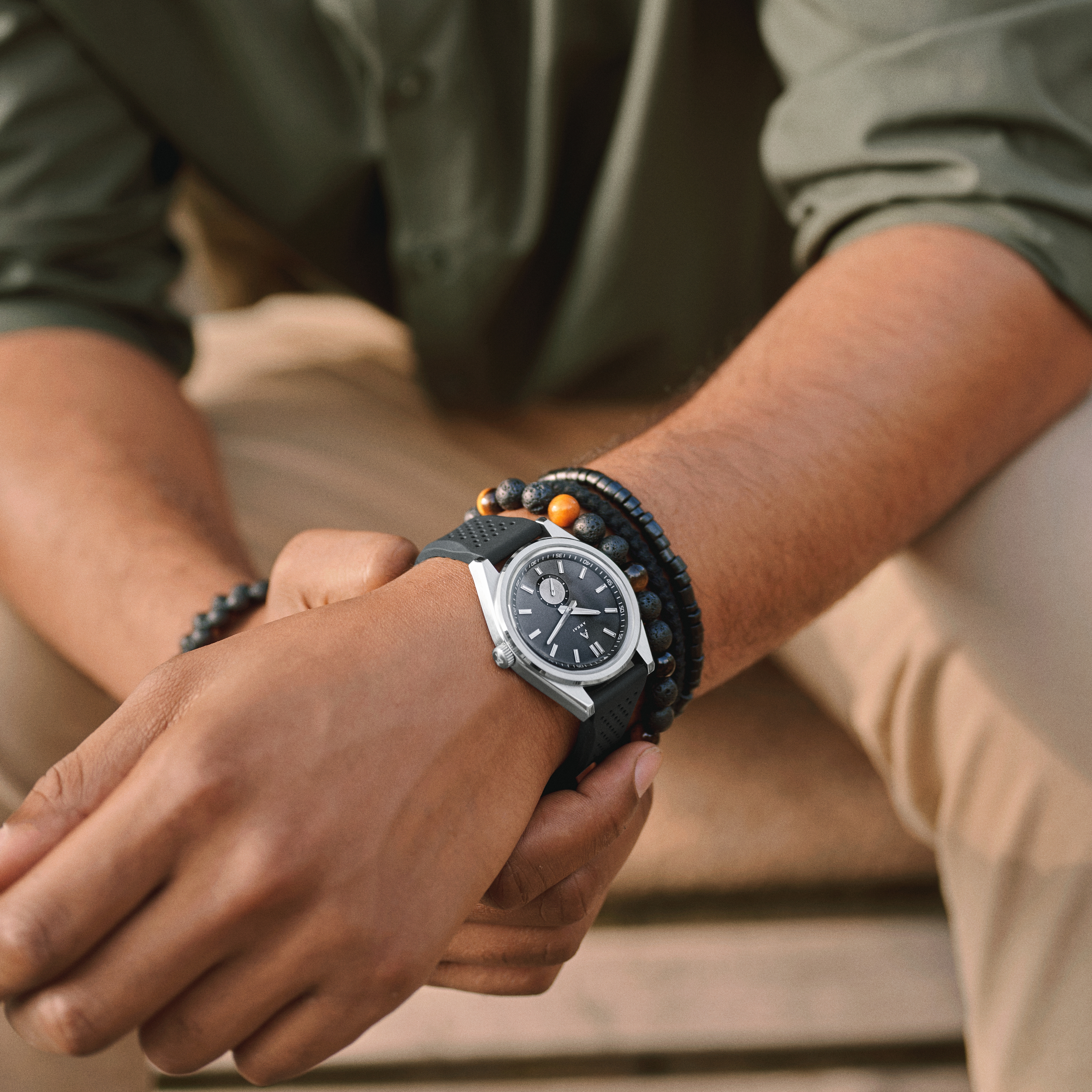 Mond | Silver-tone Stainless Steel and Grey Meteorite Watch - 4