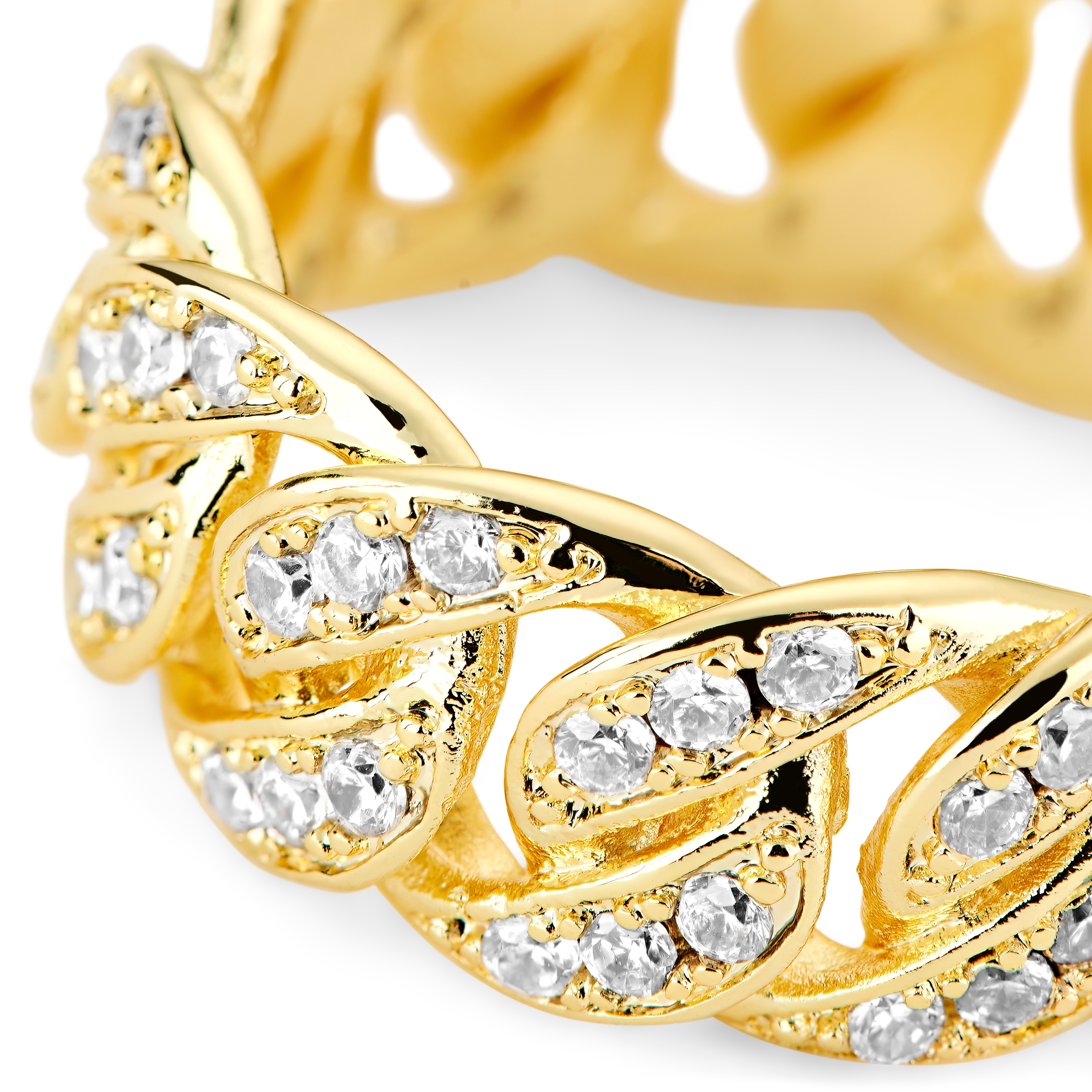 Nicos | 10 mm Iced Gold-tone Cuban Chain Zirconia Ring - 3