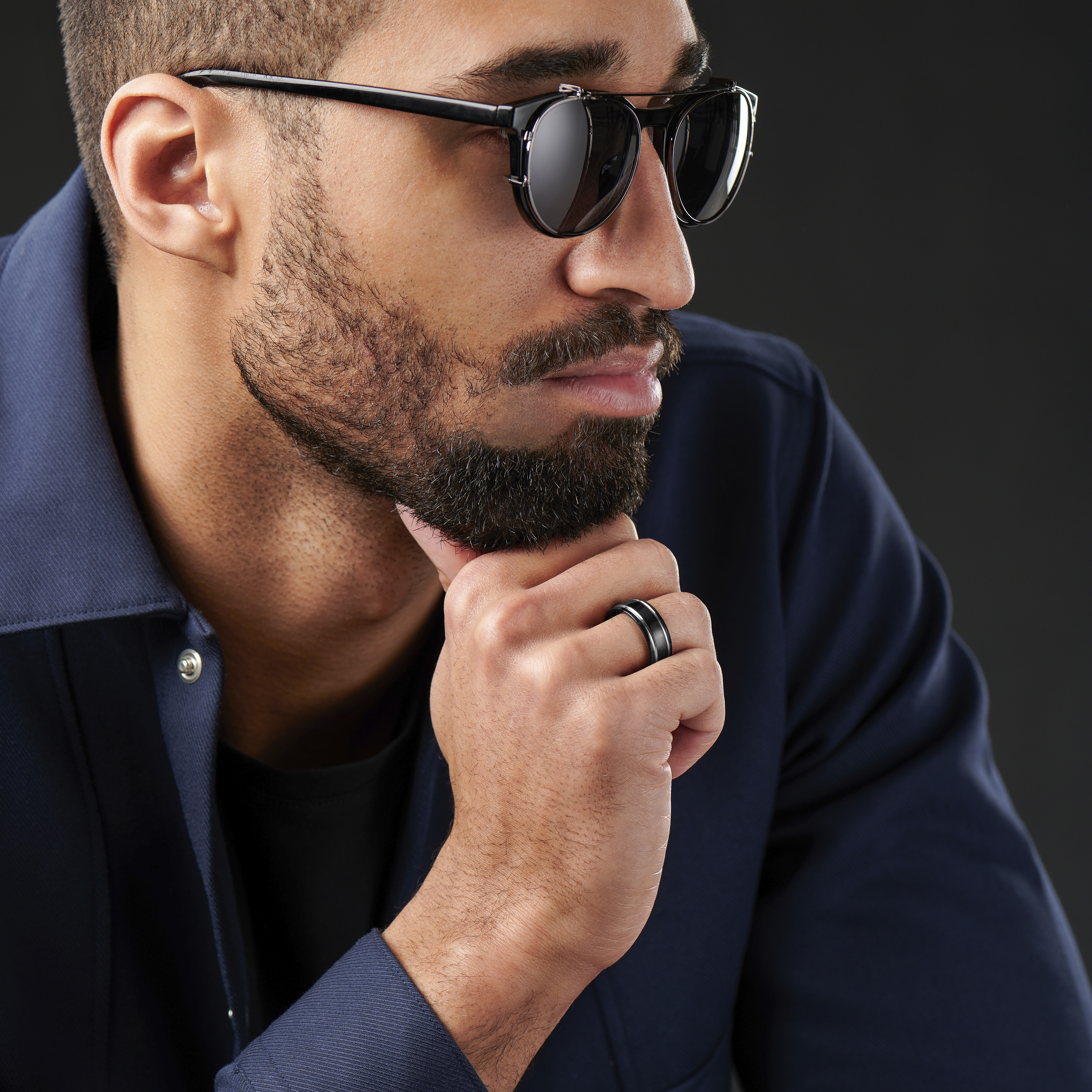 Black Two Line Titanium Ring - 4