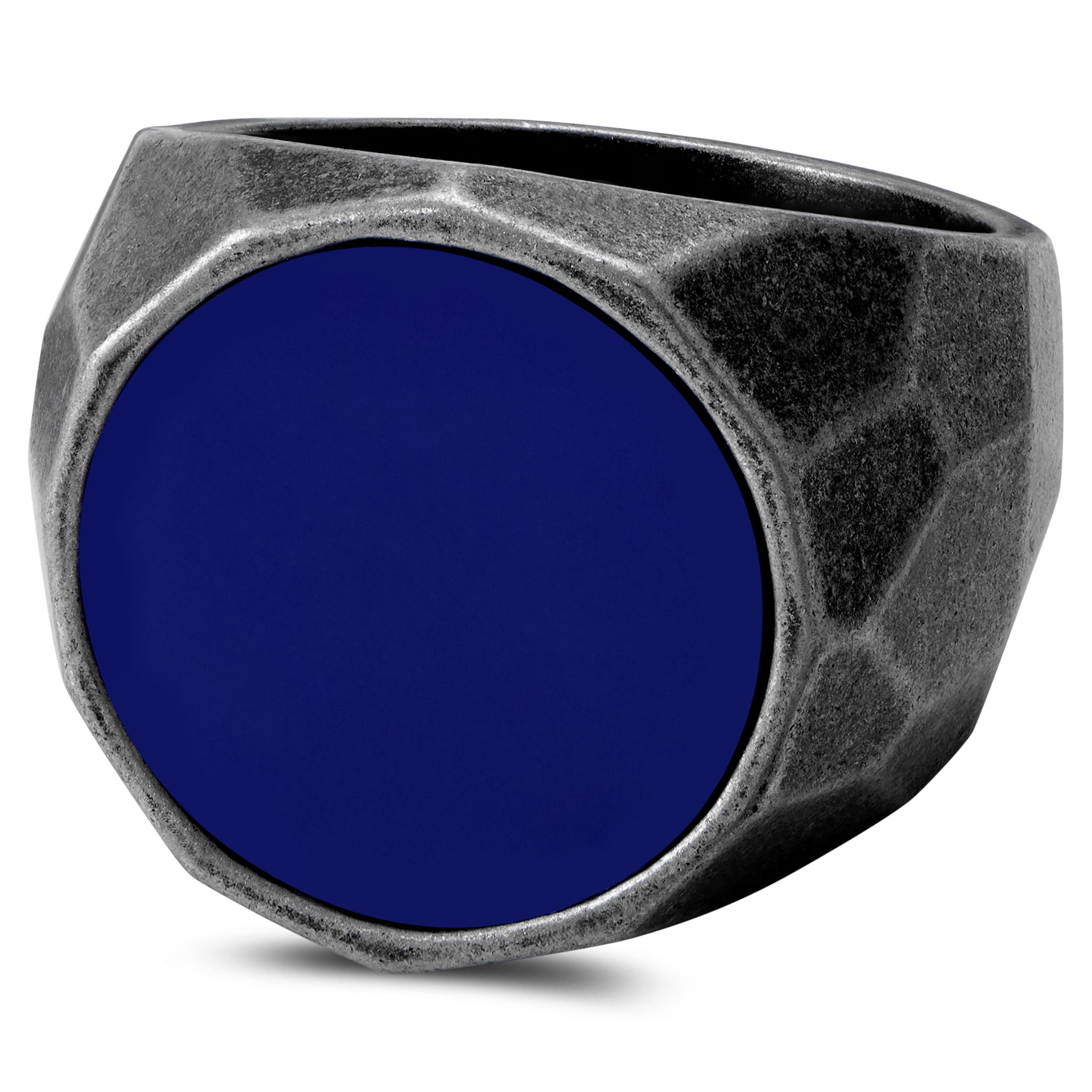 Anello Jax in acciaio grigio con pietra blu
