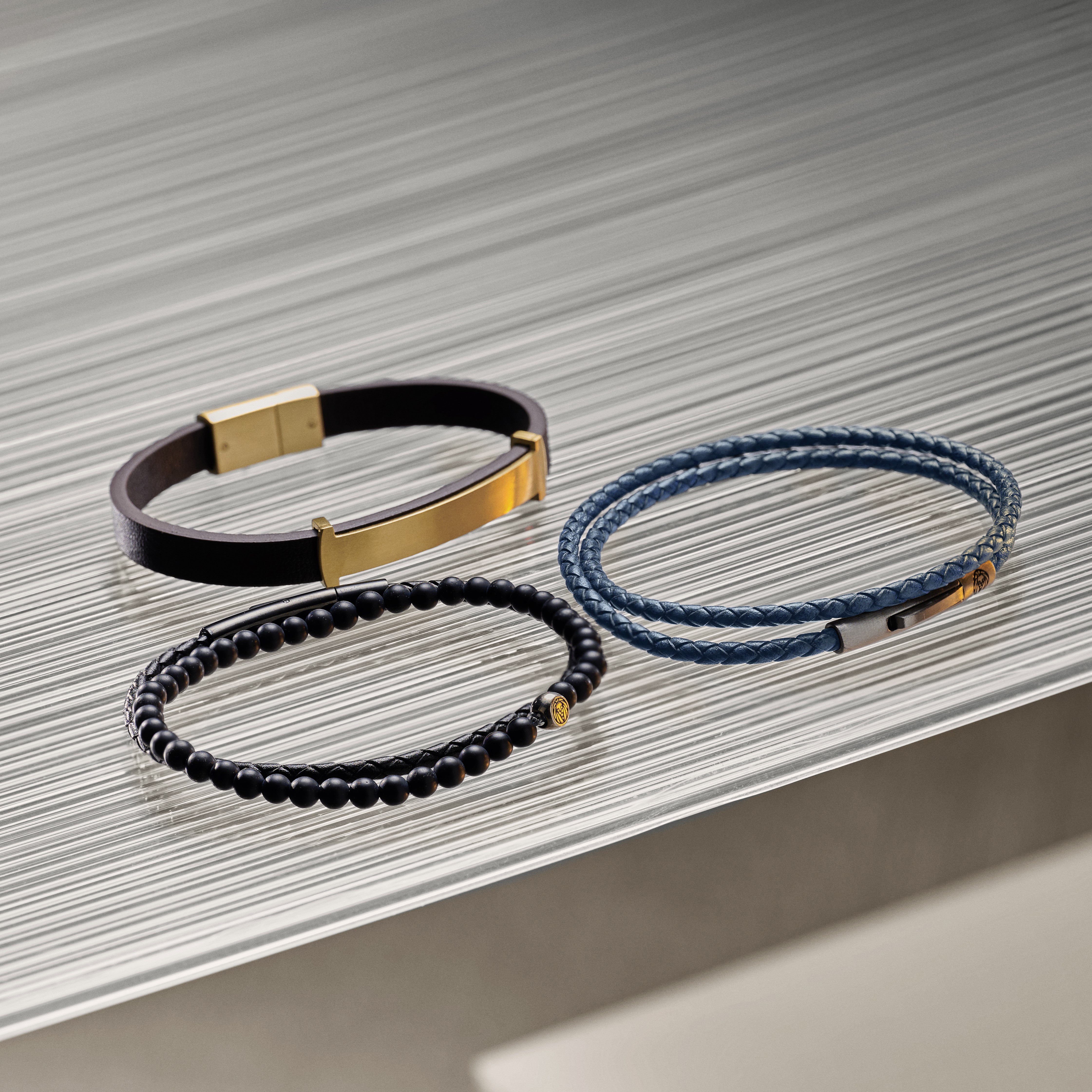 Collins | 3 mm Μπλε Μαρέν Πλεκτό Δερμάτινο Βραχιόλι Wrap - 4