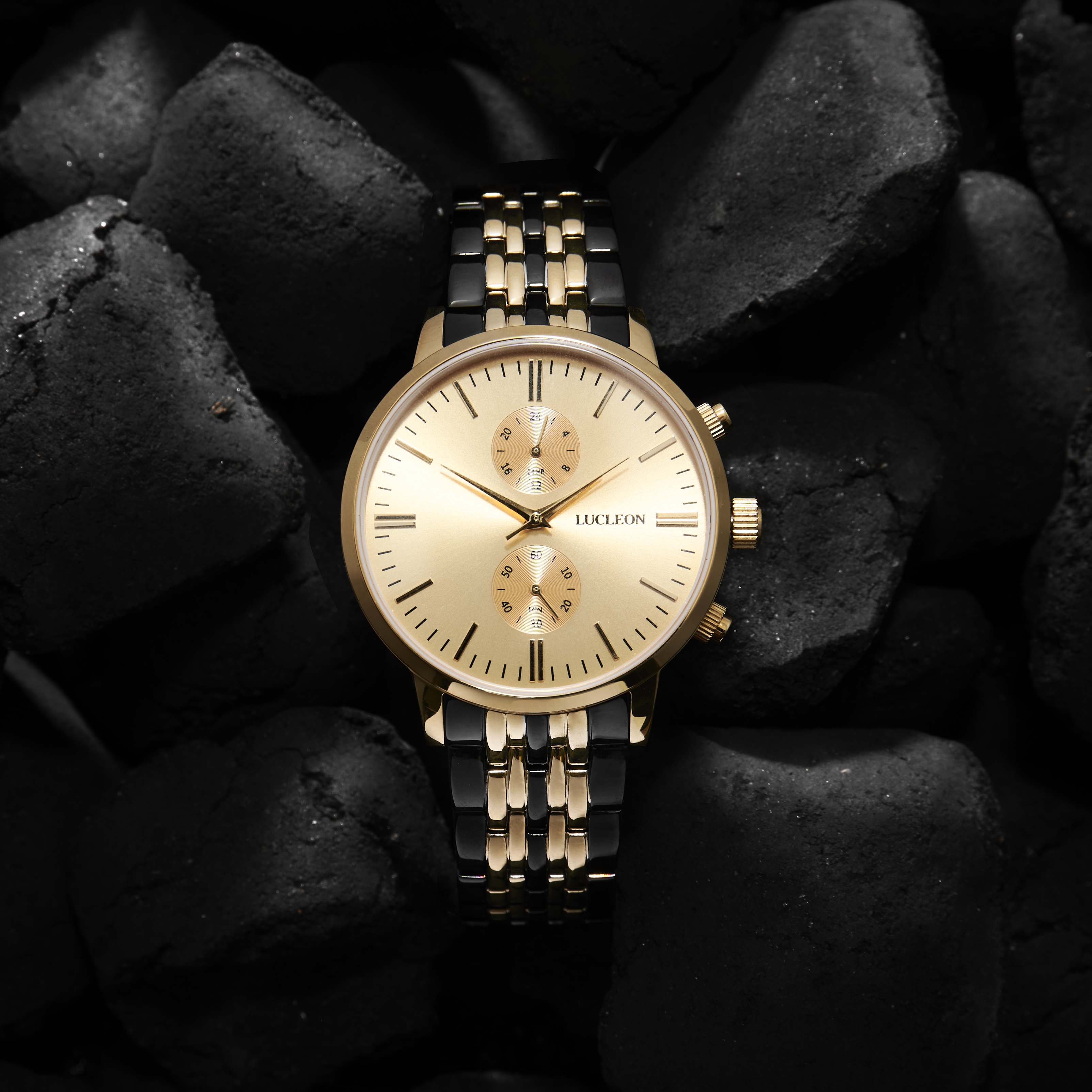 Kellan | Gold-Tone & Black Stainless Steel Dual-Time Watch With Gold-Tone Dial - 7