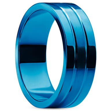 Ferrum | 8 mm Vlakke Blauwe Gepolijste & Geborstelde Roestvrijstalen Dubbelgegroefde Ring Ferrum | 8 mm Vlakke Blauwe Gepolijste & Geborstelde Roestvrijstalen Dubbelgegroefde Ring