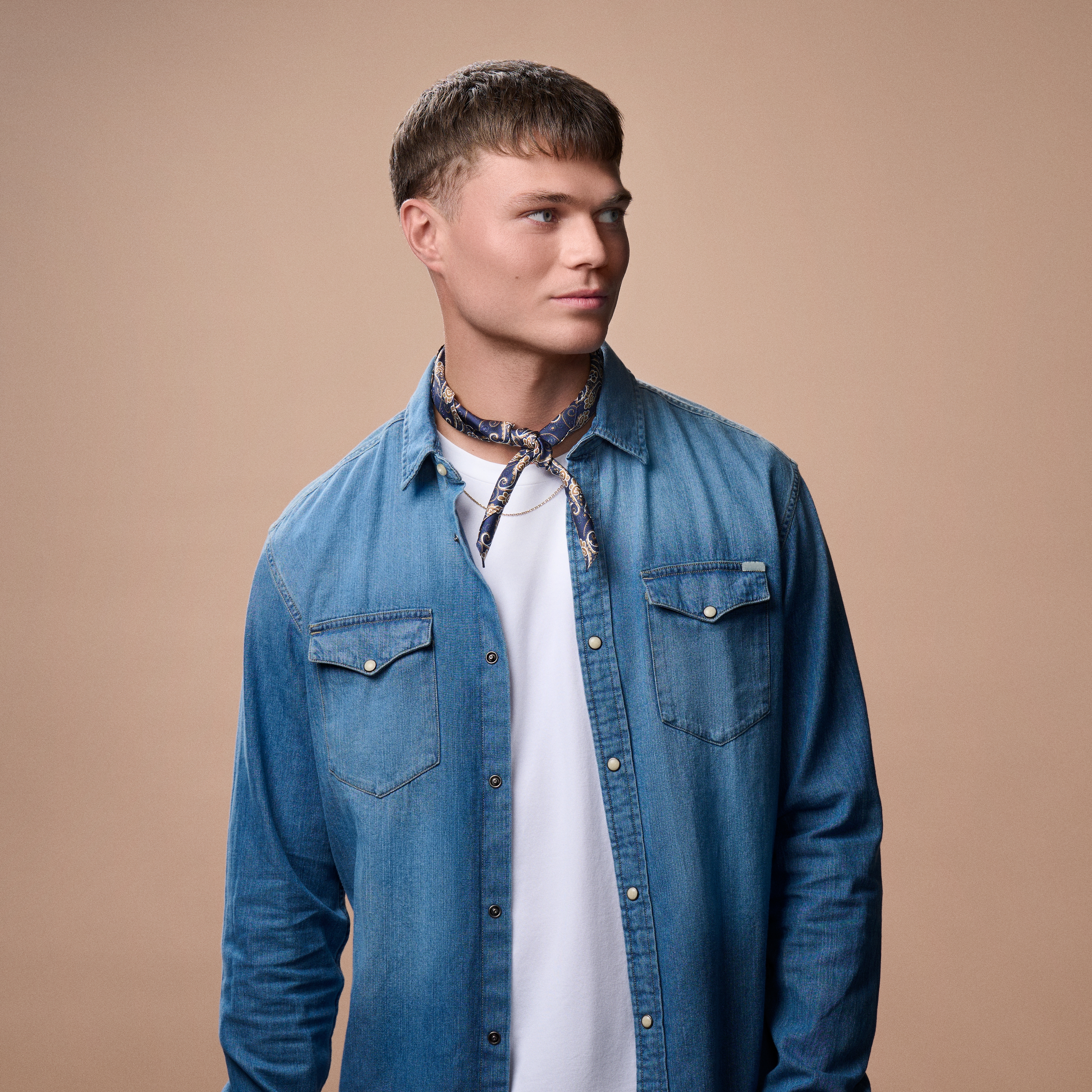 Blue & Gold Paisley Pattern Silk Neckerchief - 3