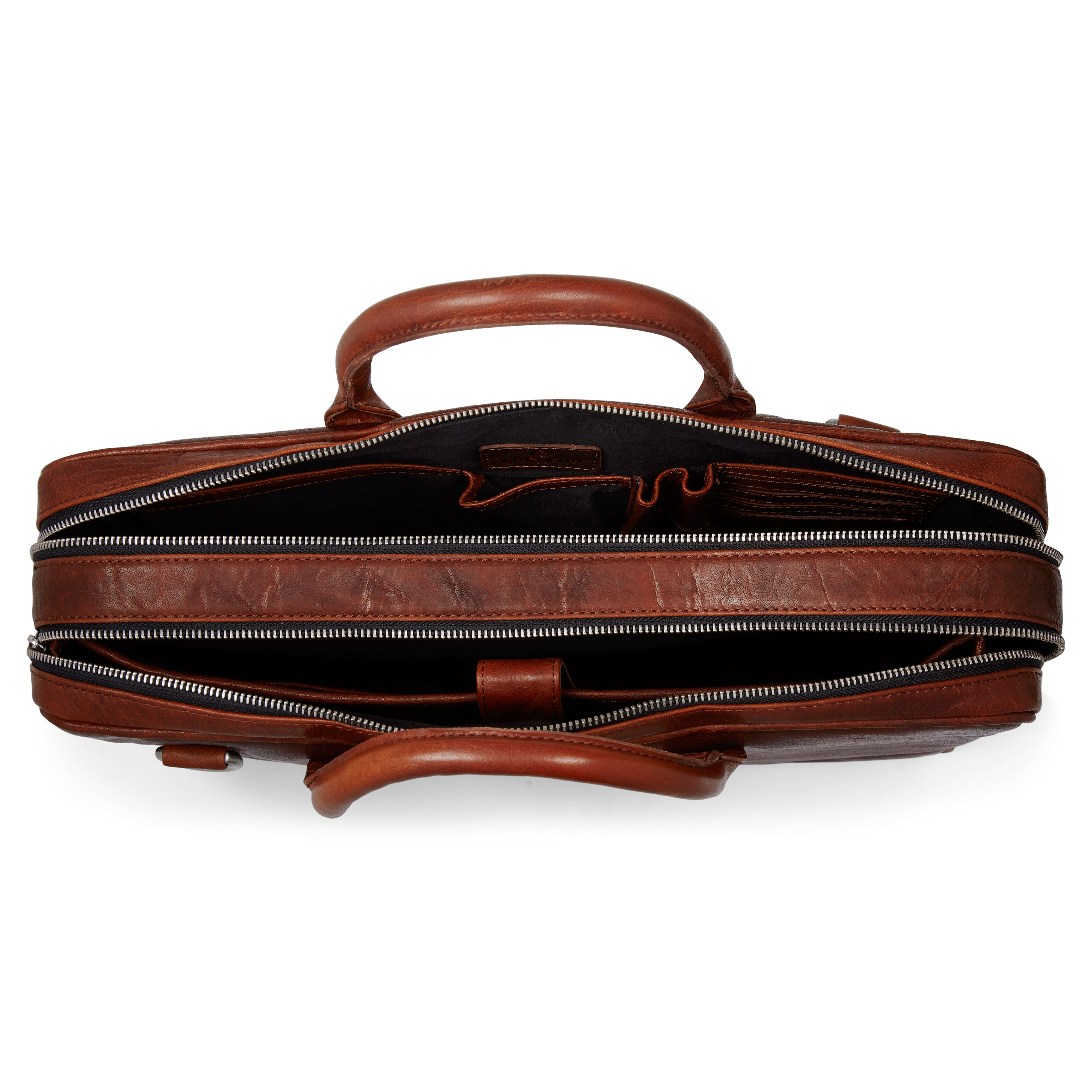 Borsa Montreal Executive in pelle marrone chiaro con doppia zip - 9