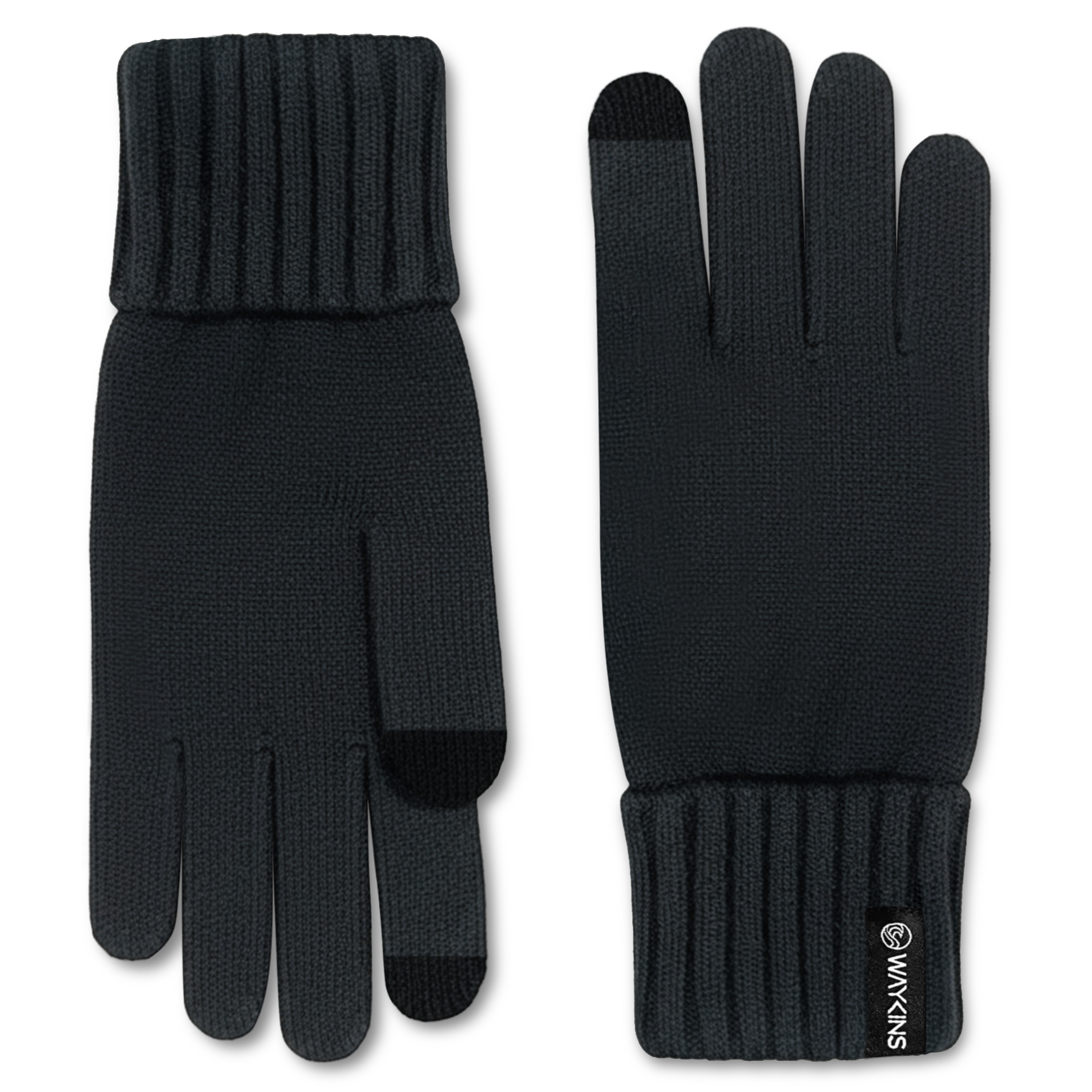 Baltic | Gants en fin tricot côtelé noir, compatibles écran tactile - 2