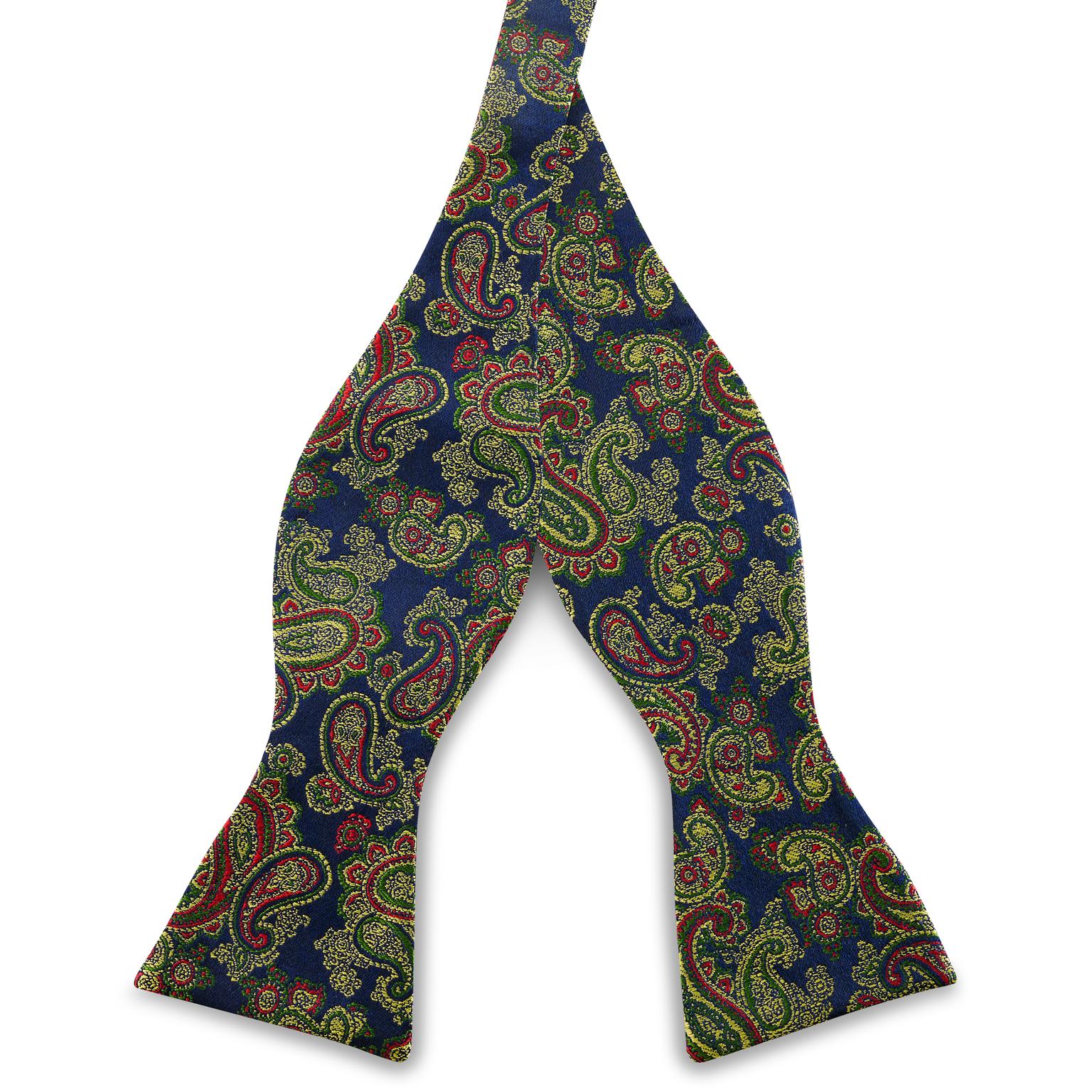 Zijden zelfbinder vlinderdas met kleurrijk lichtblauw paisleymotief Zijden zelfbinder vlinderdas met kleurrijk lichtblauw paisleymotief