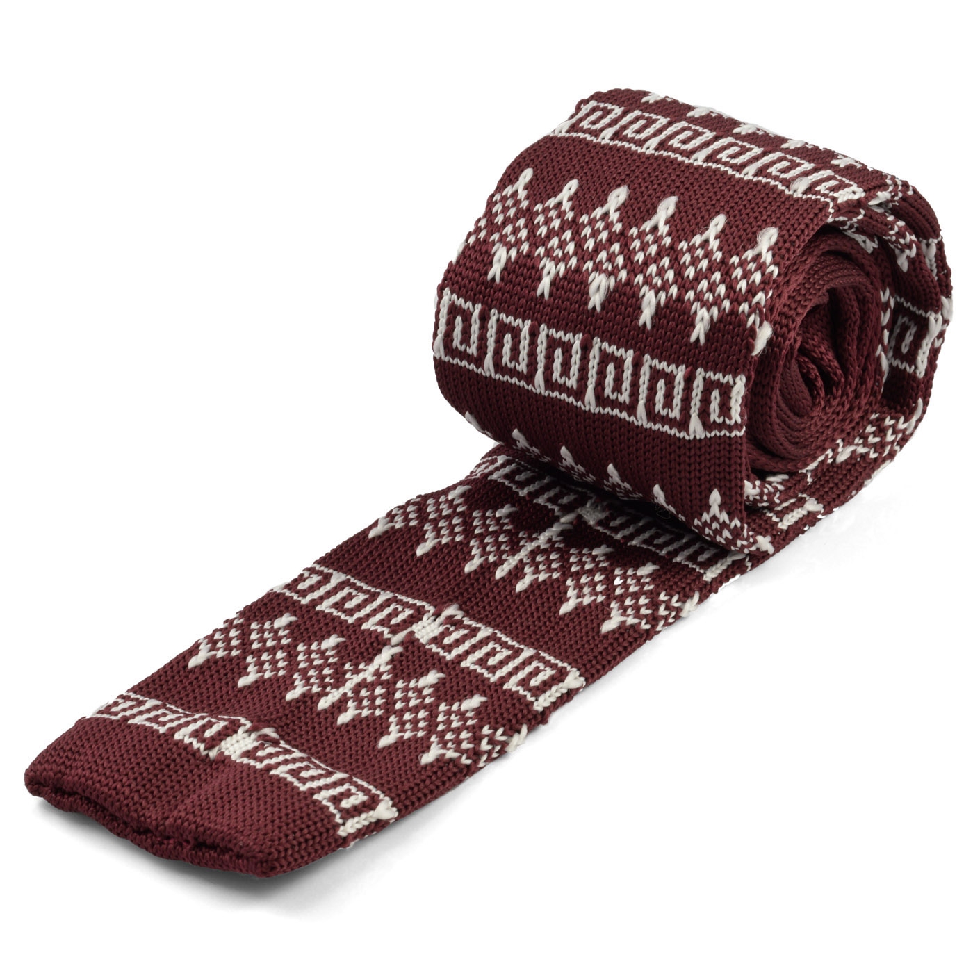 Röd Mönstrad Stickad Slips - 2