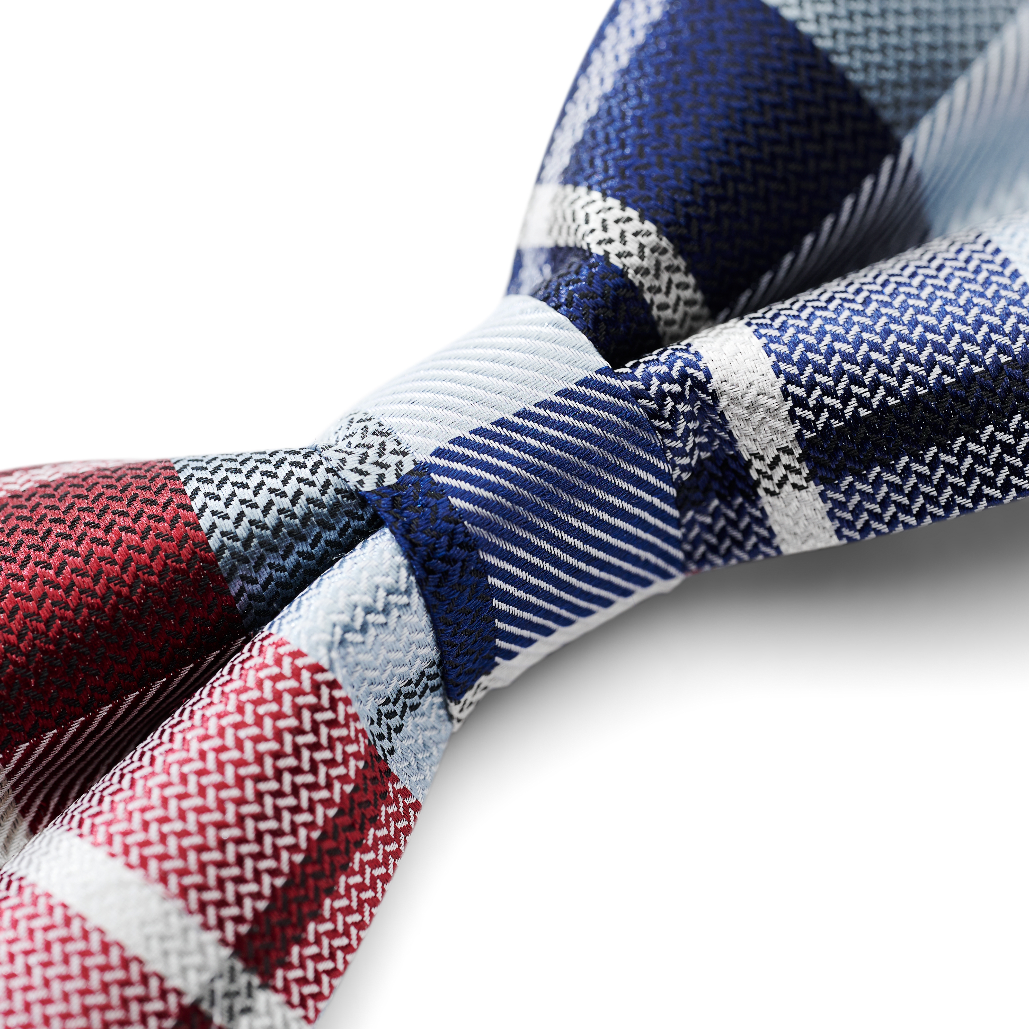 Копринена предварително завързана папийонка на каре в синьо и бордо - 2