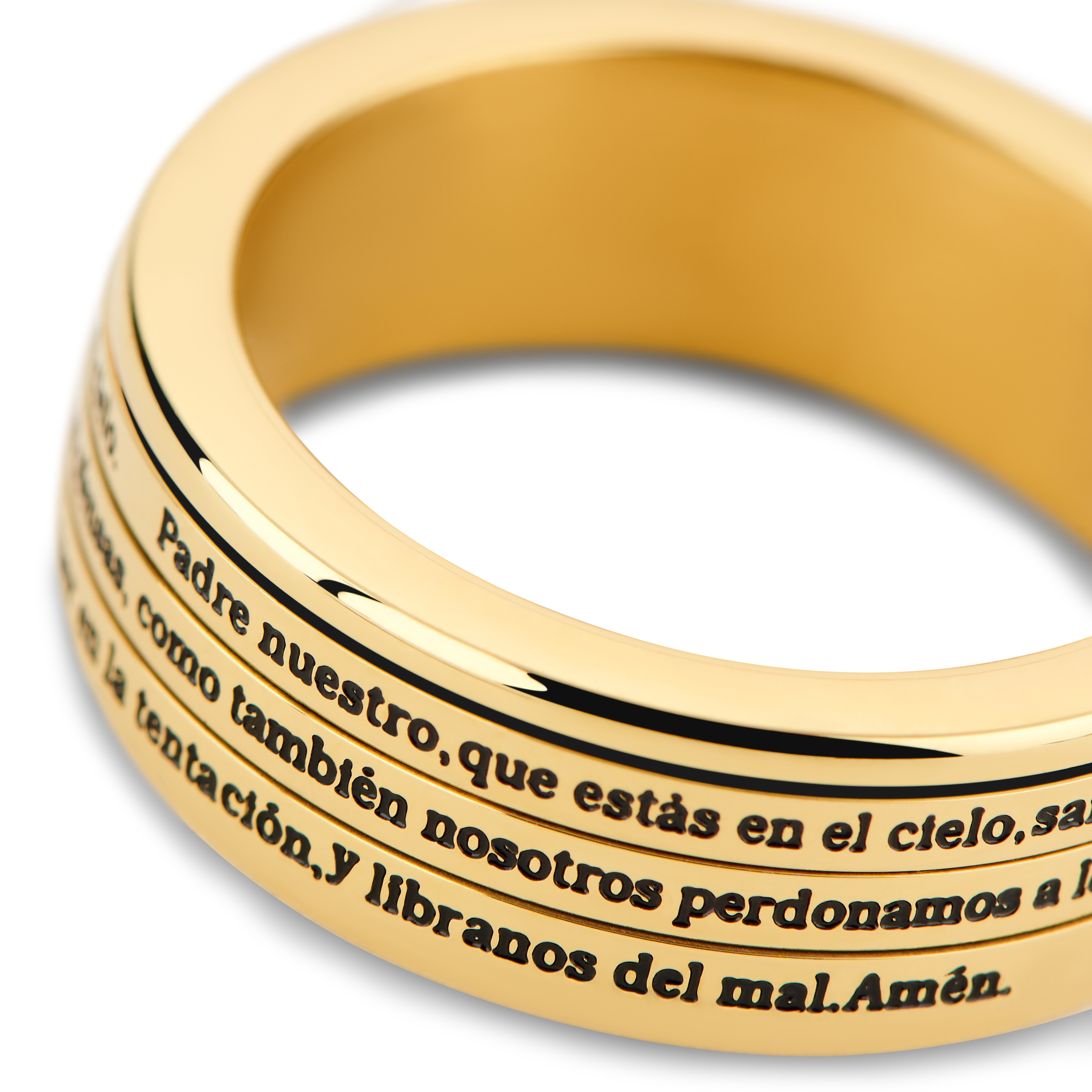 Enthumema | 8 mm kullanvärinen pyörivä sormus espanjankielisellä Isä meidän -rukouksella - 3